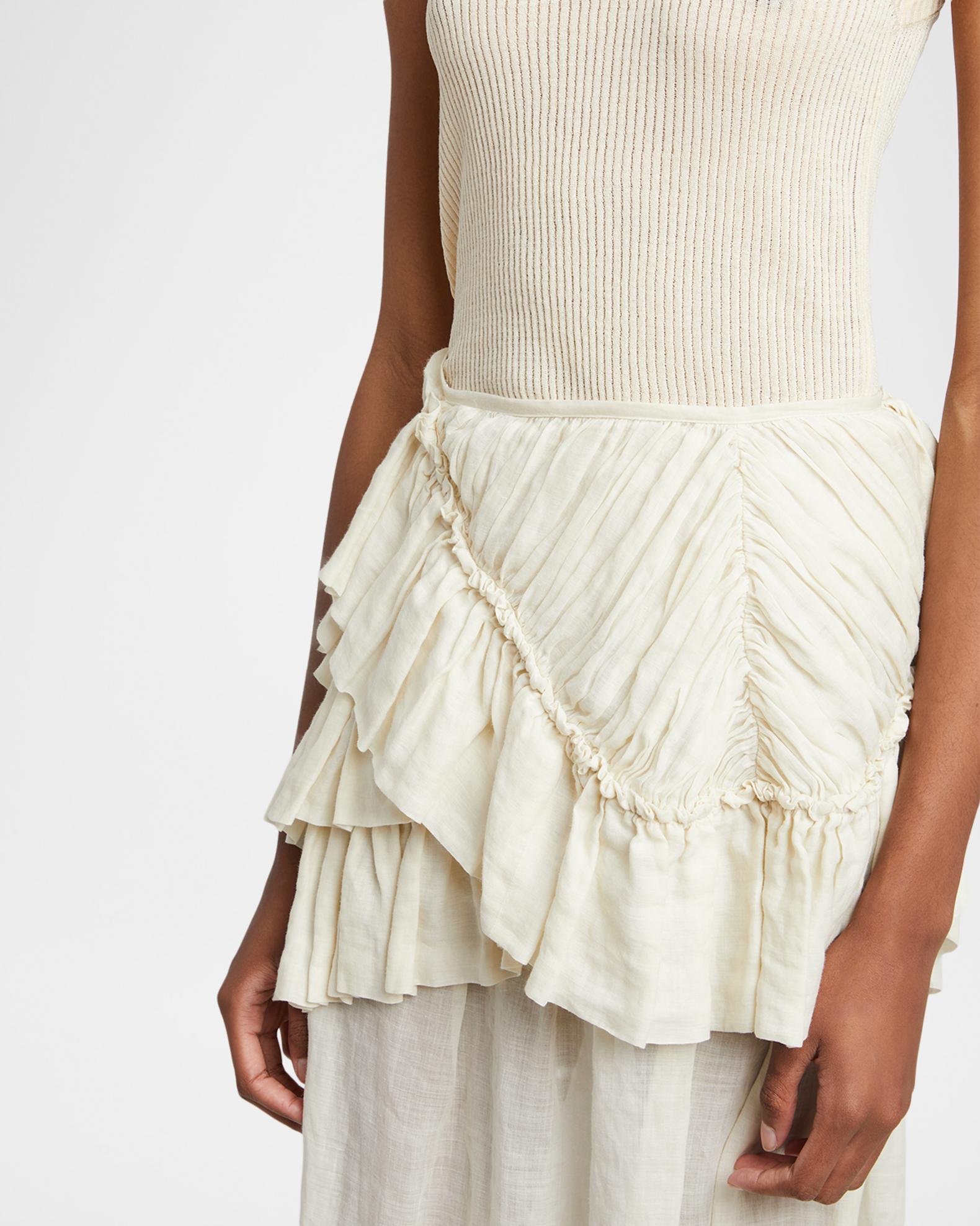 Dries Van Noten Shelby Draped Ruffle Ramie Midi Skirt | Neiman Marcus