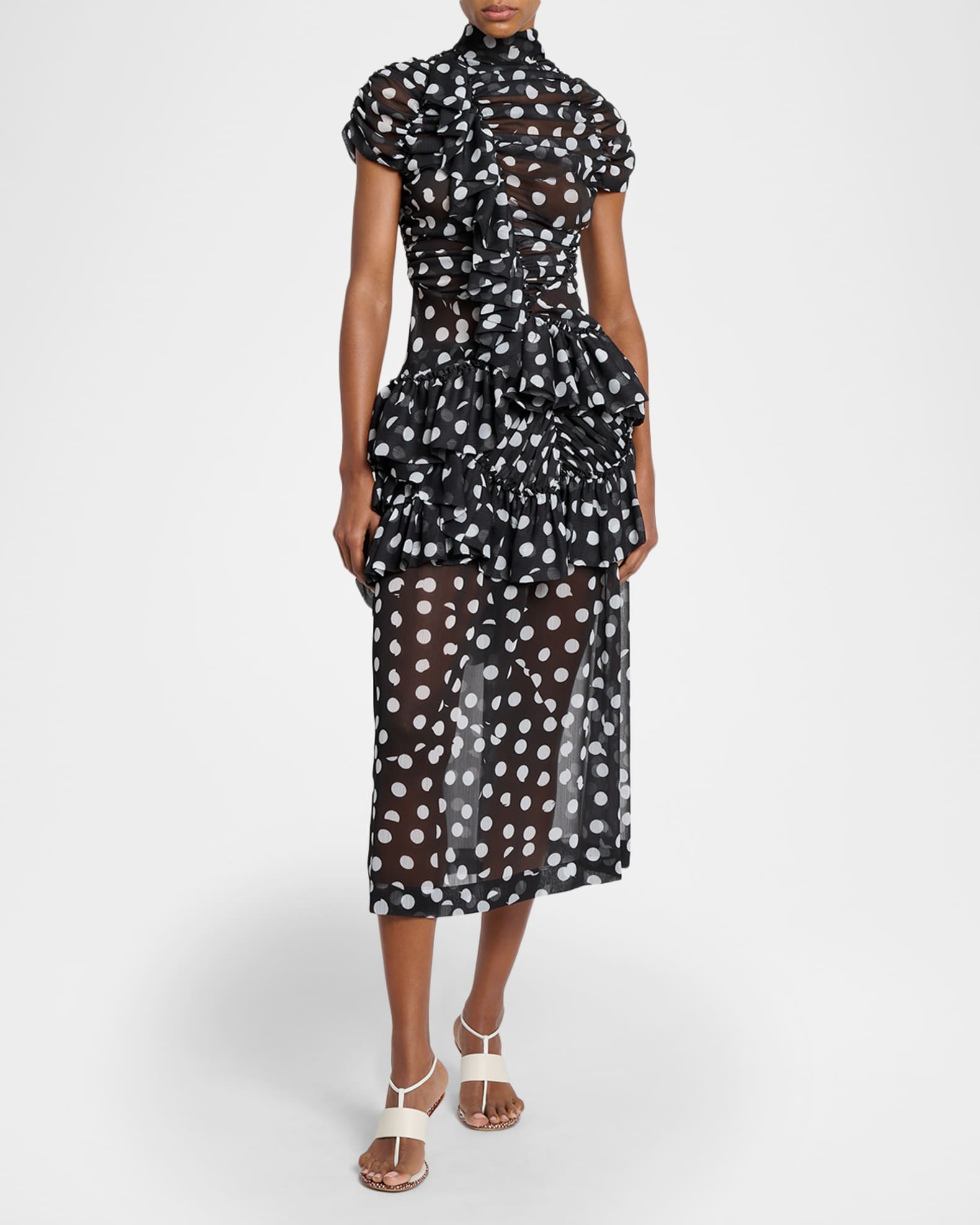 Dries Van Noten Chuchu Polka-Dot Sheer Ruffle Blouse | Neiman Marcus