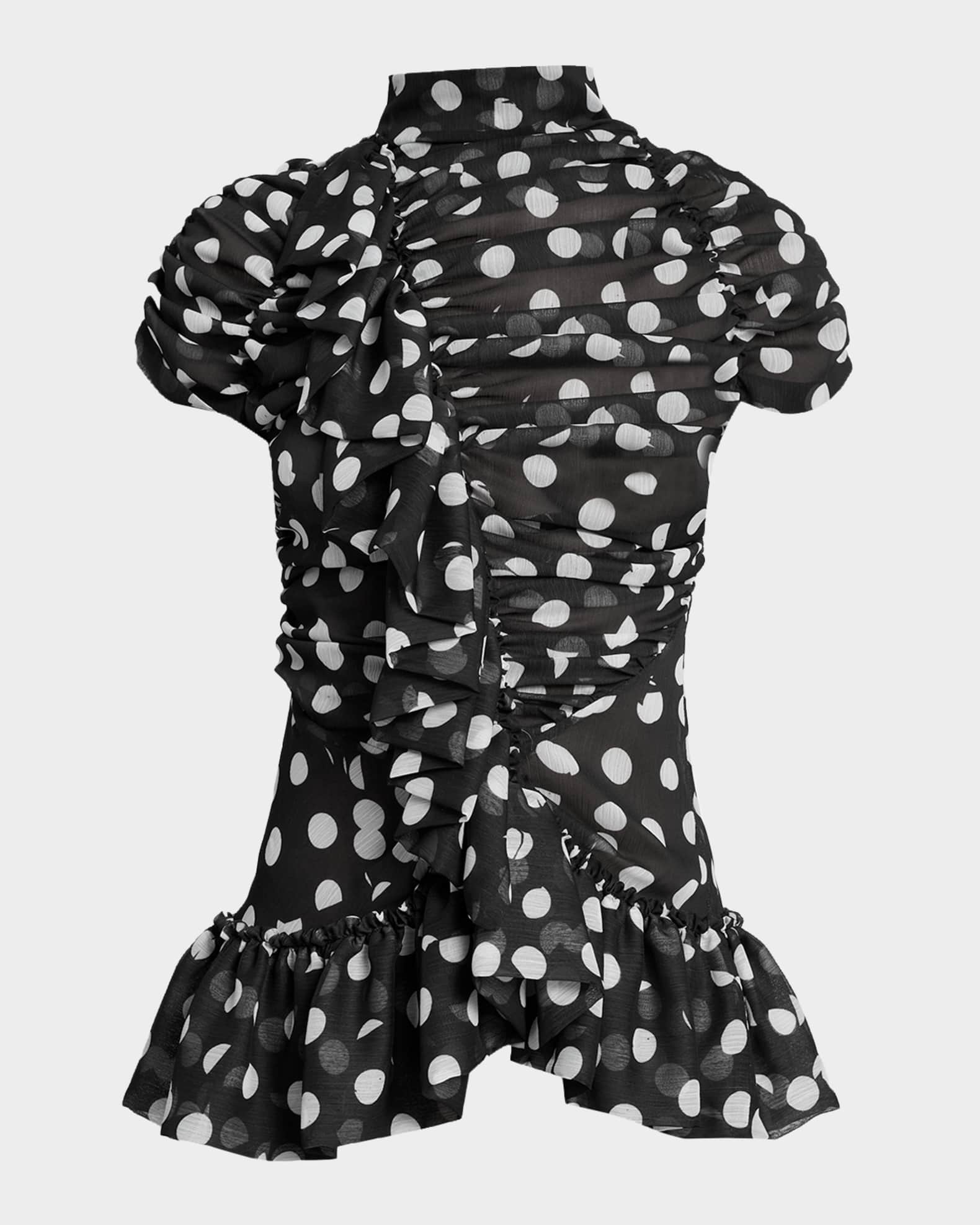 Dries Van Noten Chuchu Polka-Dot Sheer Ruffle Blouse | Neiman Marcus