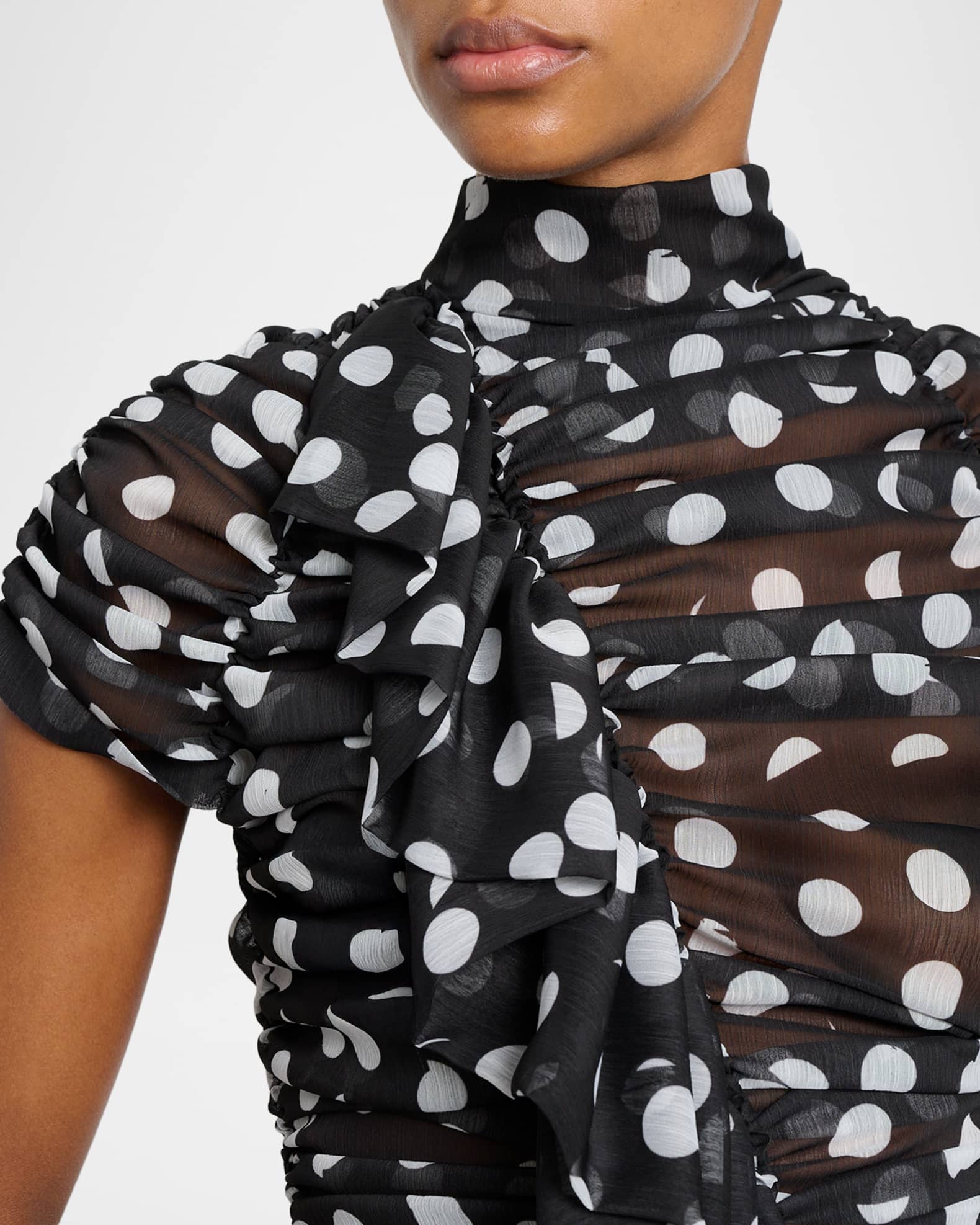 Dries Van Noten Chuchu Polka-Dot Sheer Ruffle Blouse | Neiman Marcus