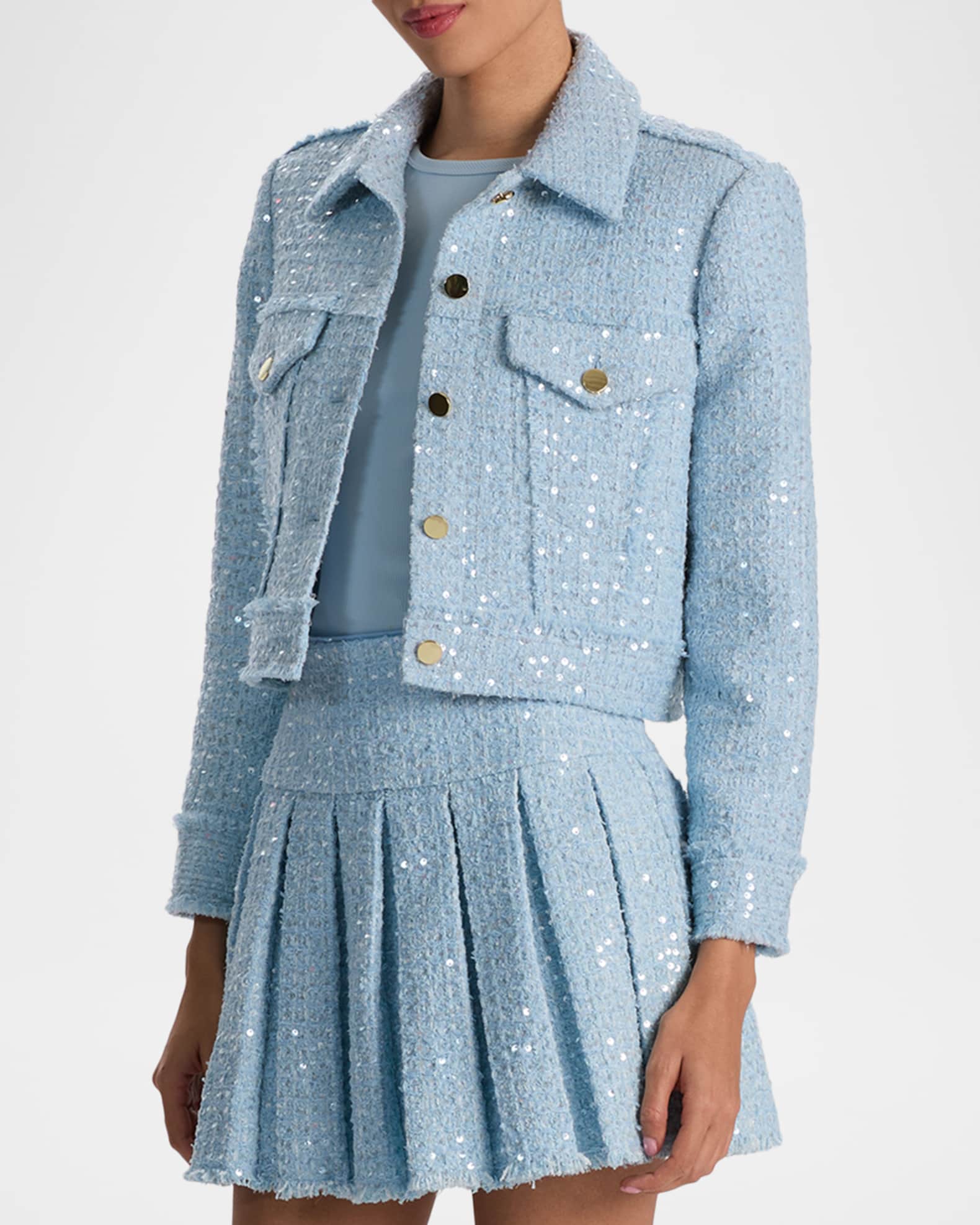 ALICE + OLIVIA Chloe Sequined Tweed Cropped Jacket | Neiman Marcus