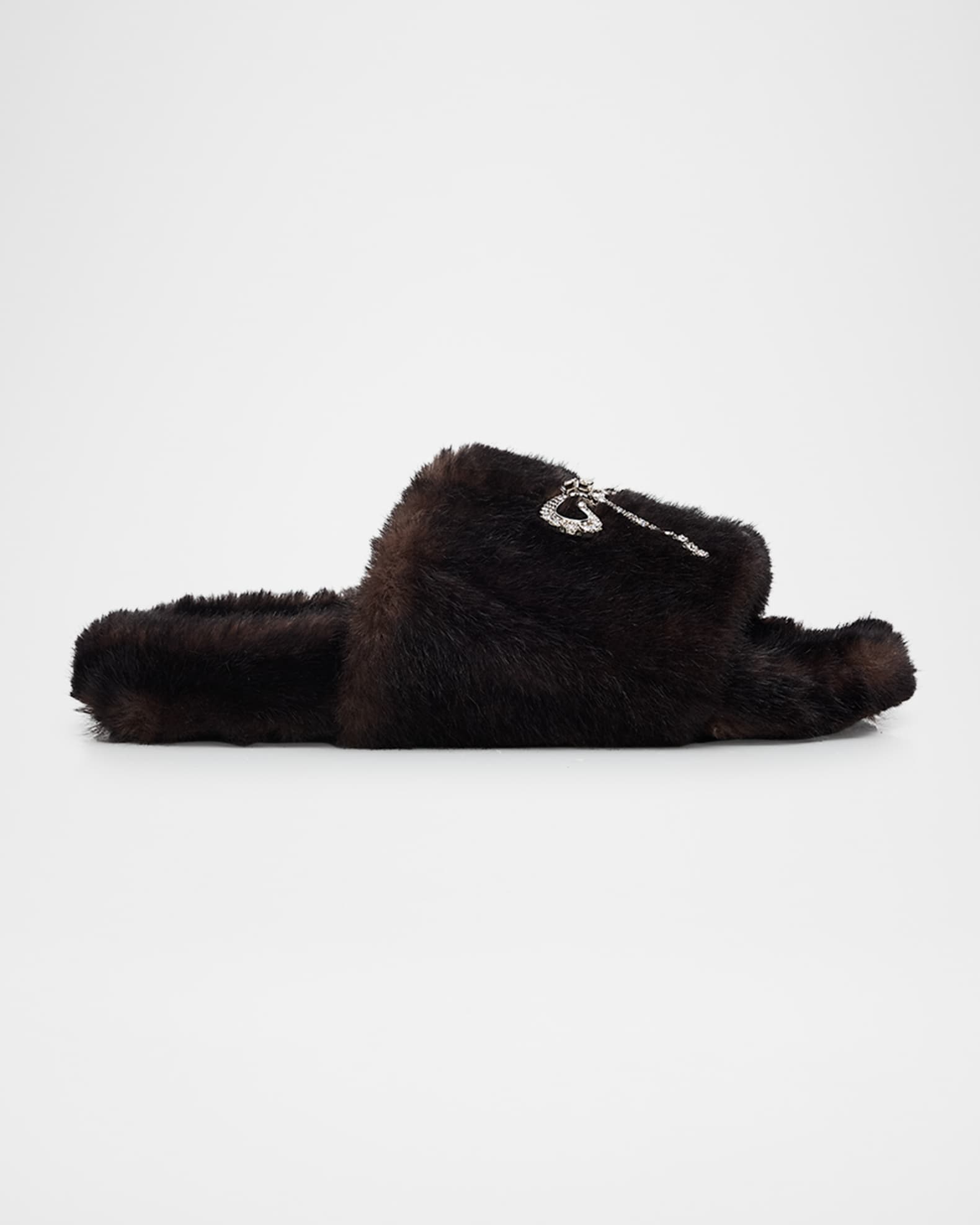 Balenciaga Embellished Bow Faux Fur Slide Sandals | Neiman Marcus