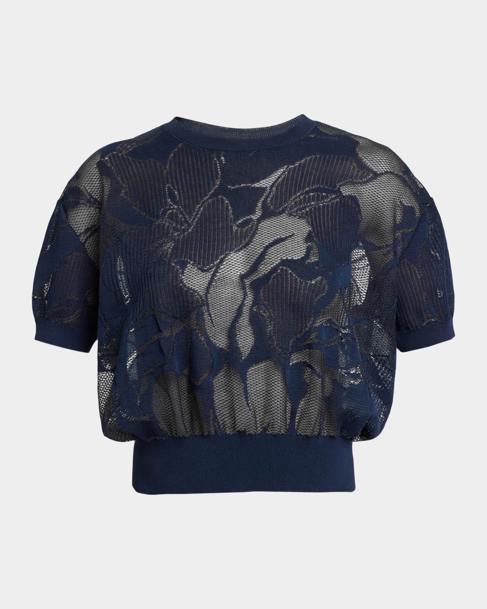 Dries Van Noten Lace Knit Short-Sleeve Crop Sweater | Neiman Marcus