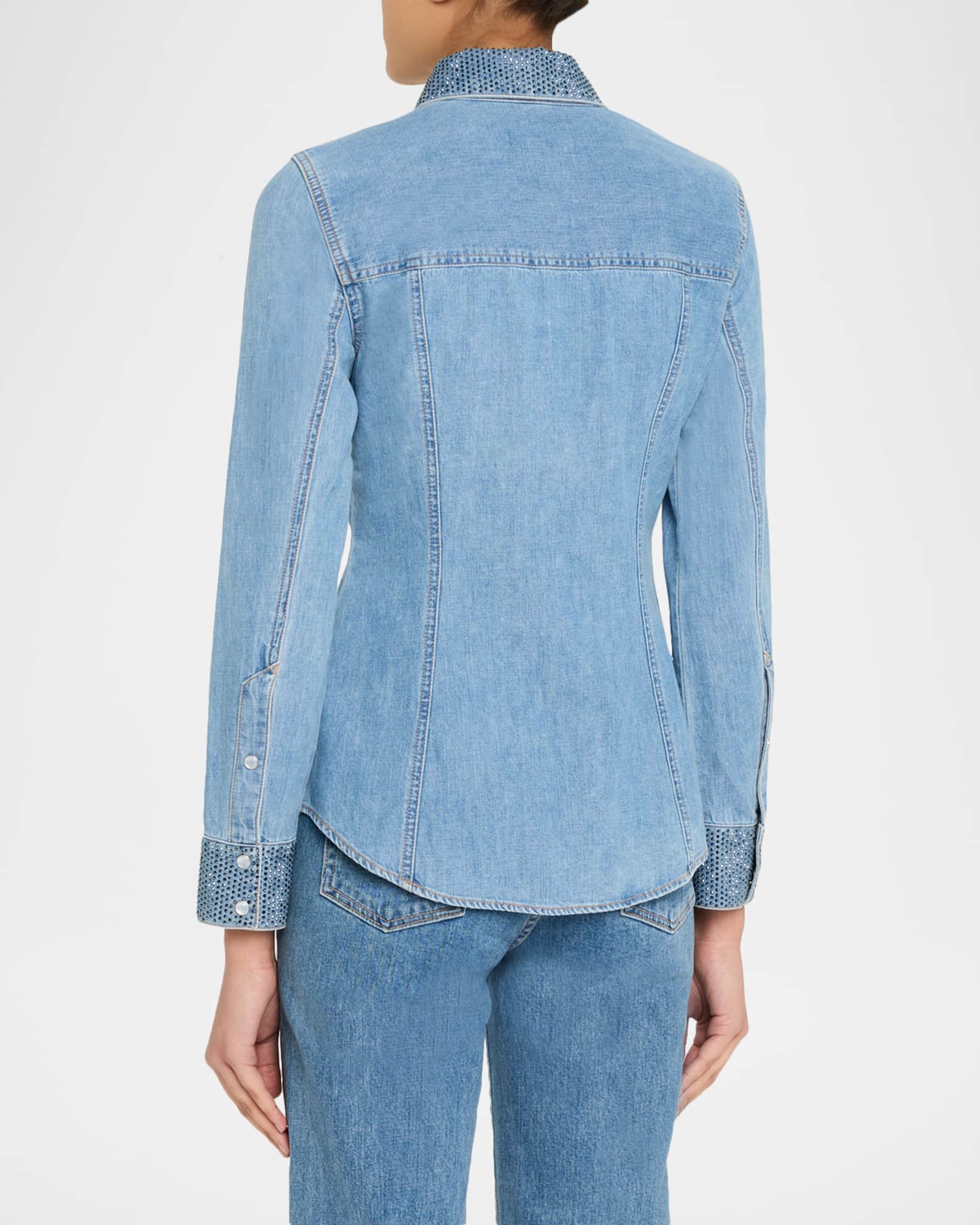 Veronica Beard Noah Denim Crystal-Trim Shirt | Neiman Marcus