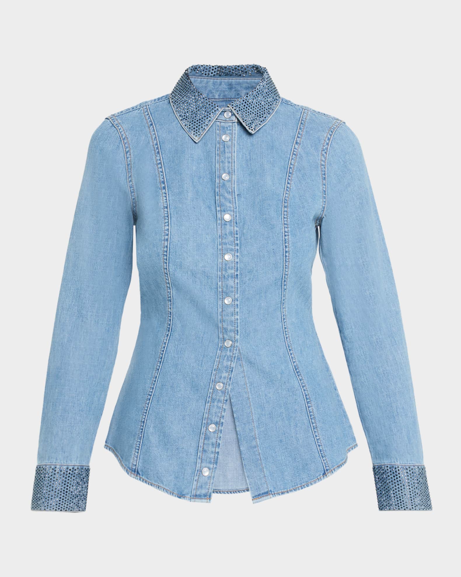 Veronica Beard Noah Denim Crystal-Trim Shirt | Neiman Marcus