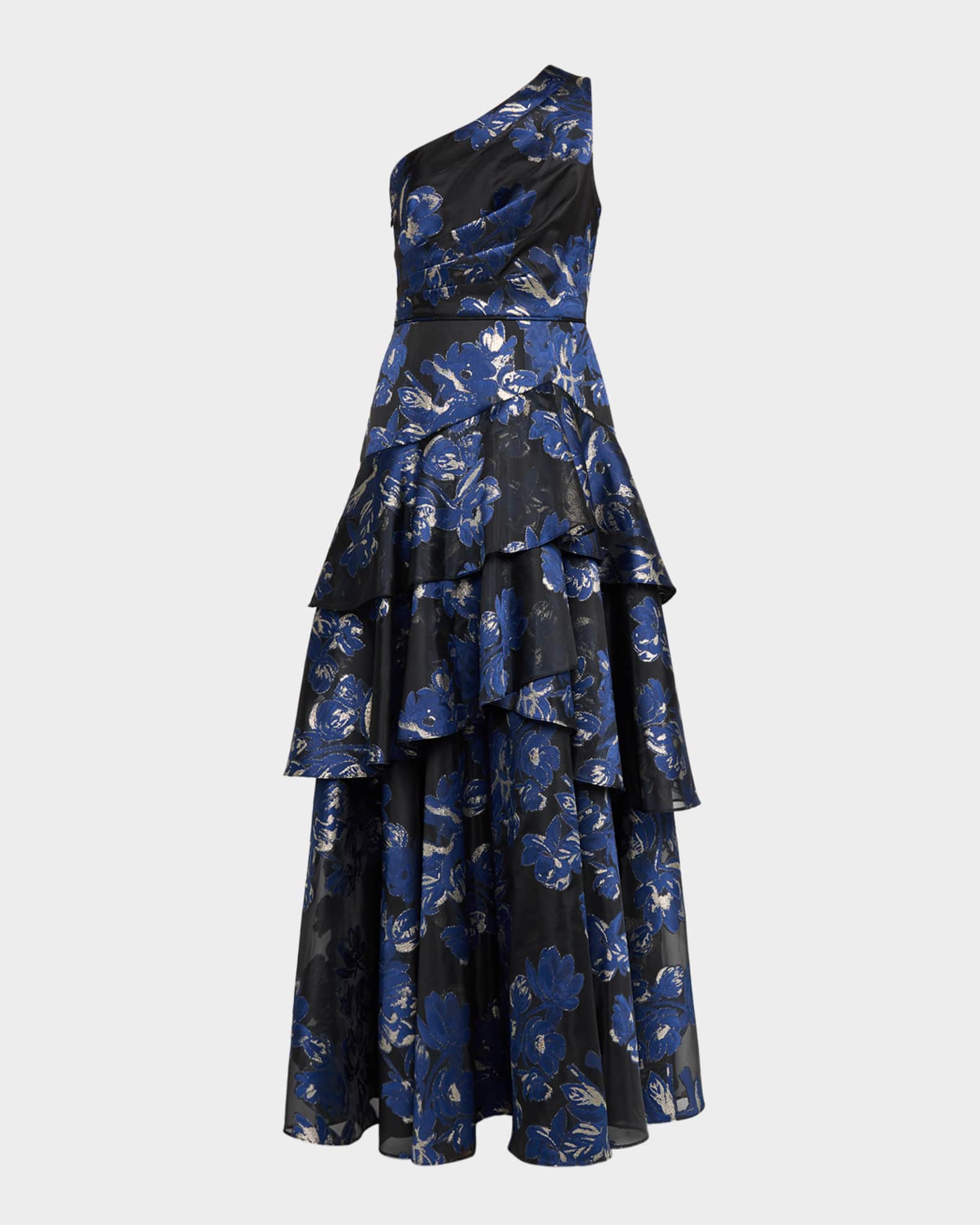 う*者様 todayful Strap Jacquard Dress Aidan Mattox Tiered One-Shoulder Floral Jacquard Gown | Neiman Marcus