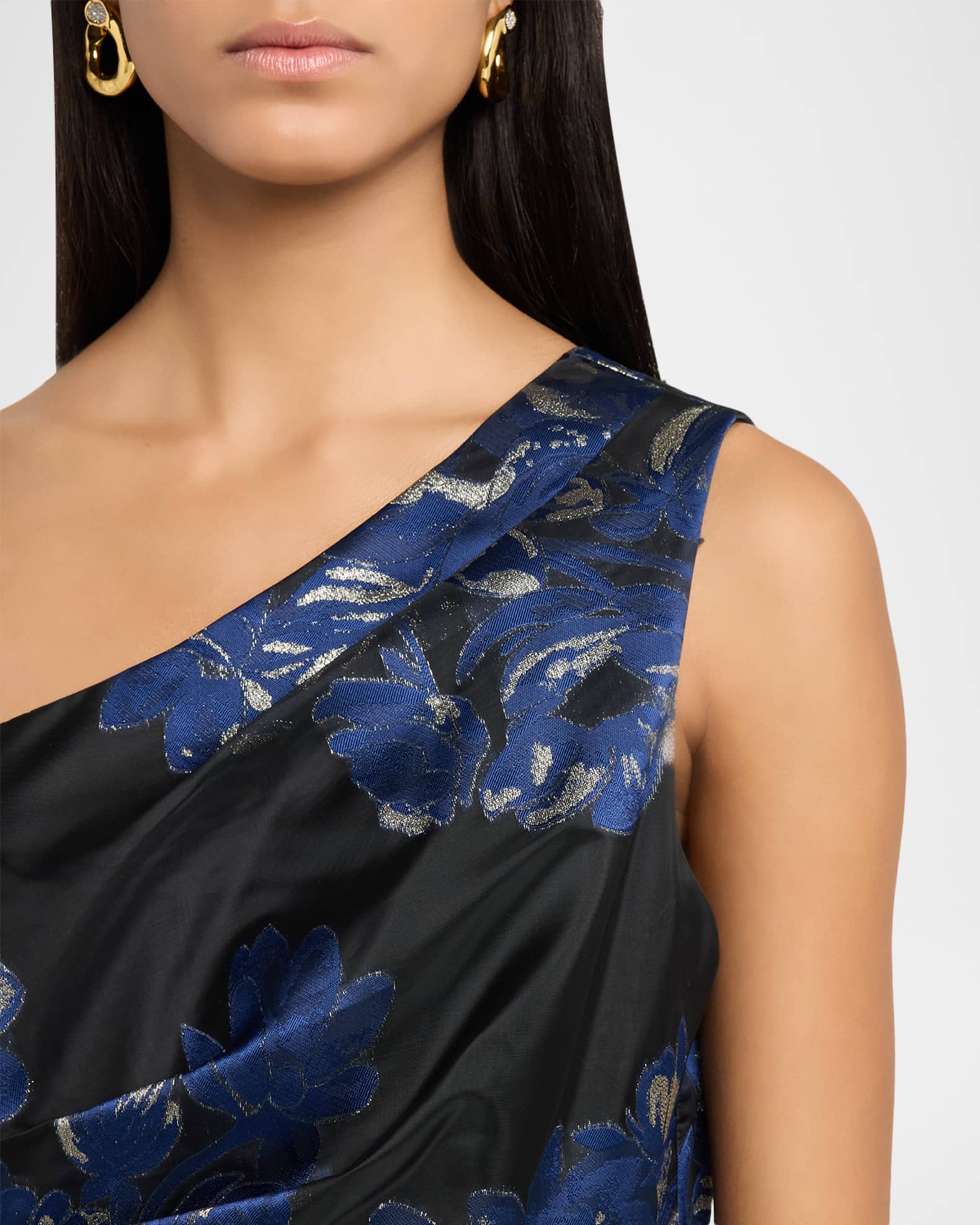 Aidan Mattox Tiered One-Shoulder Floral Jacquard Gown | Neiman Marcus