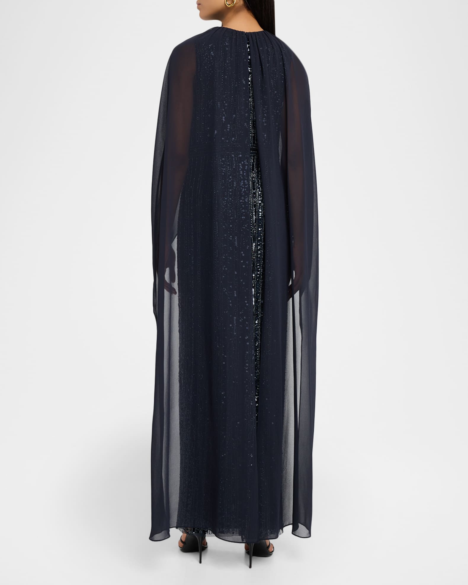 Aidan Mattox Beaded Cape-Sleeve Column Gown | Neiman Marcus