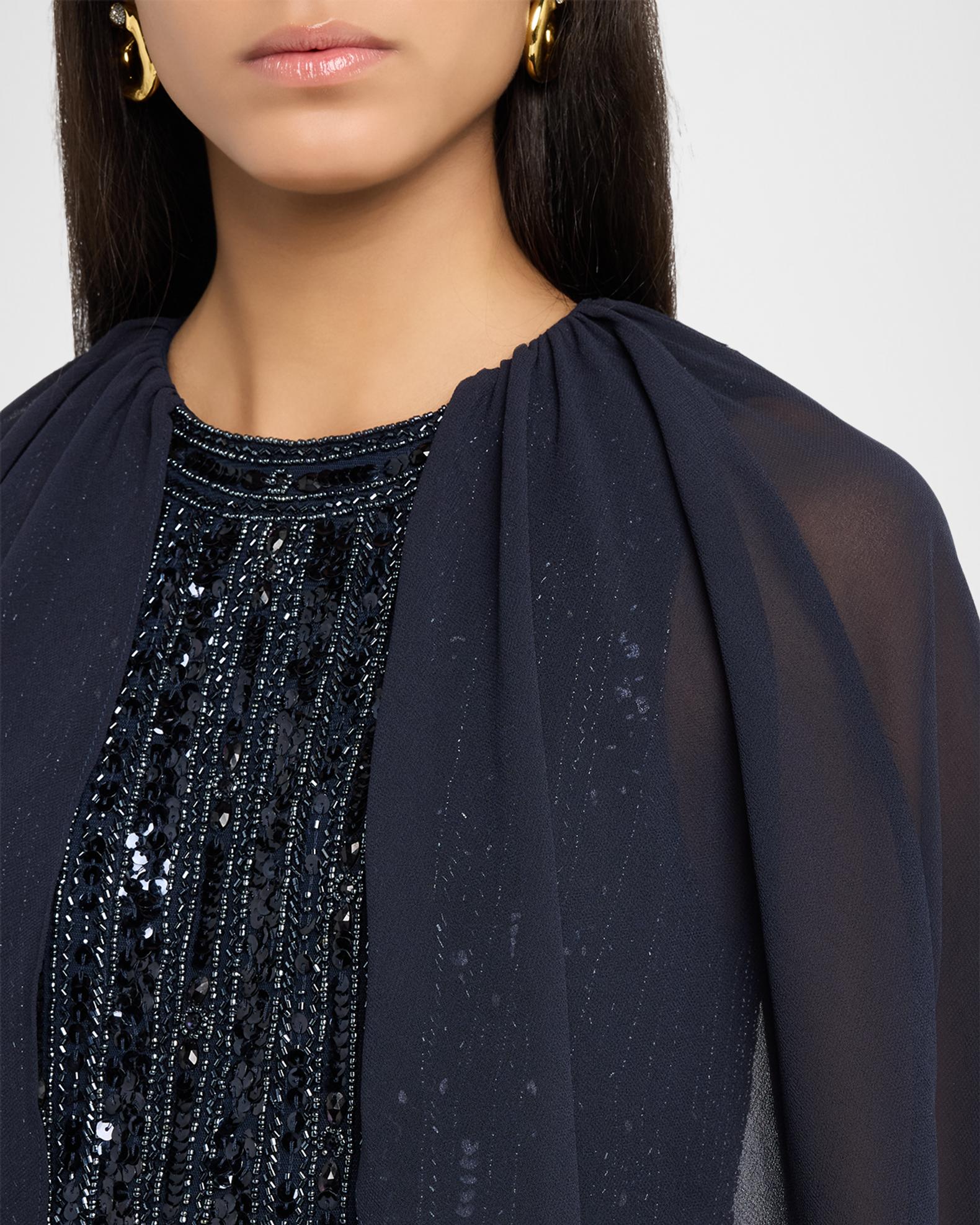 Aidan Mattox Beaded Cape-Sleeve Column Gown | Neiman Marcus