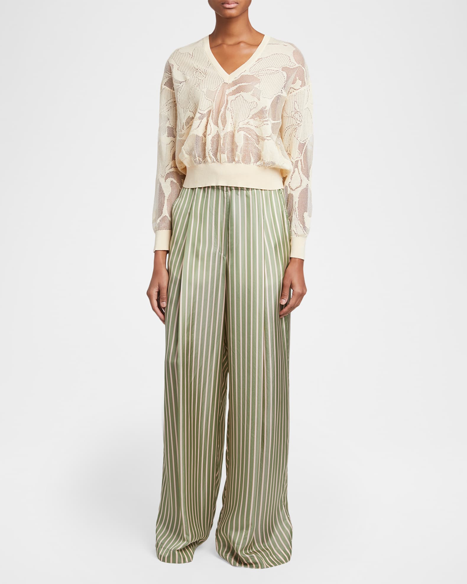 Dries Van Noten Torion Floral Lace Knit V-Neck Sweater | Neiman Marcus