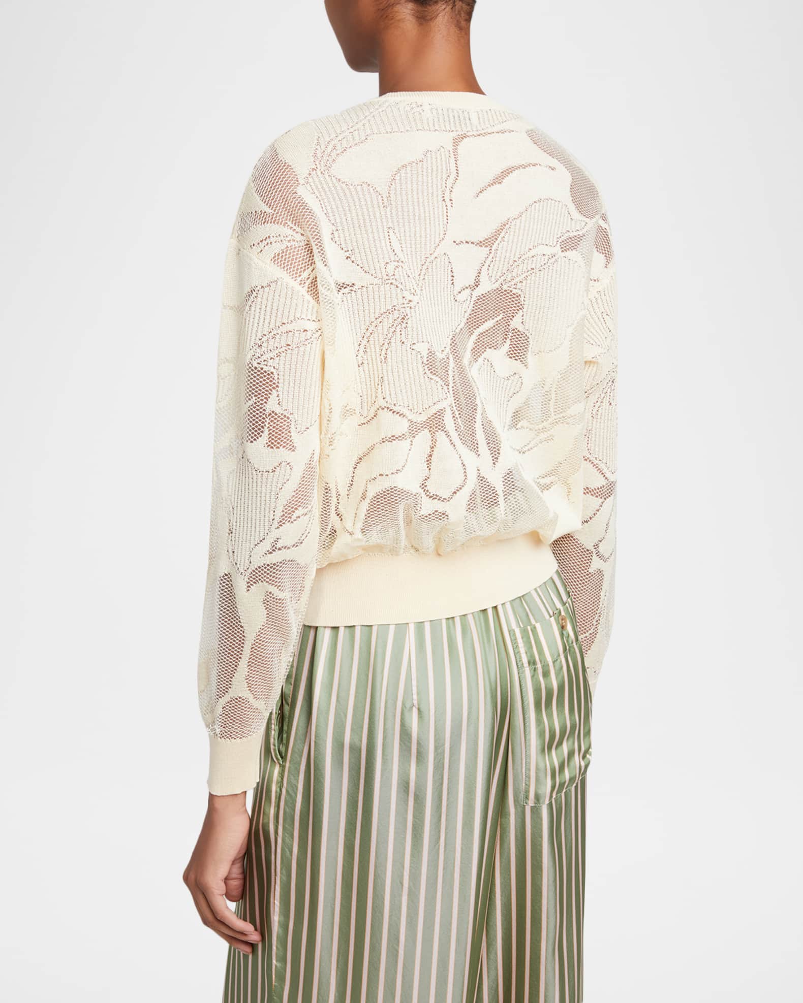 Dries Van Noten Torion Floral Lace Knit V-Neck Sweater | Neiman Marcus