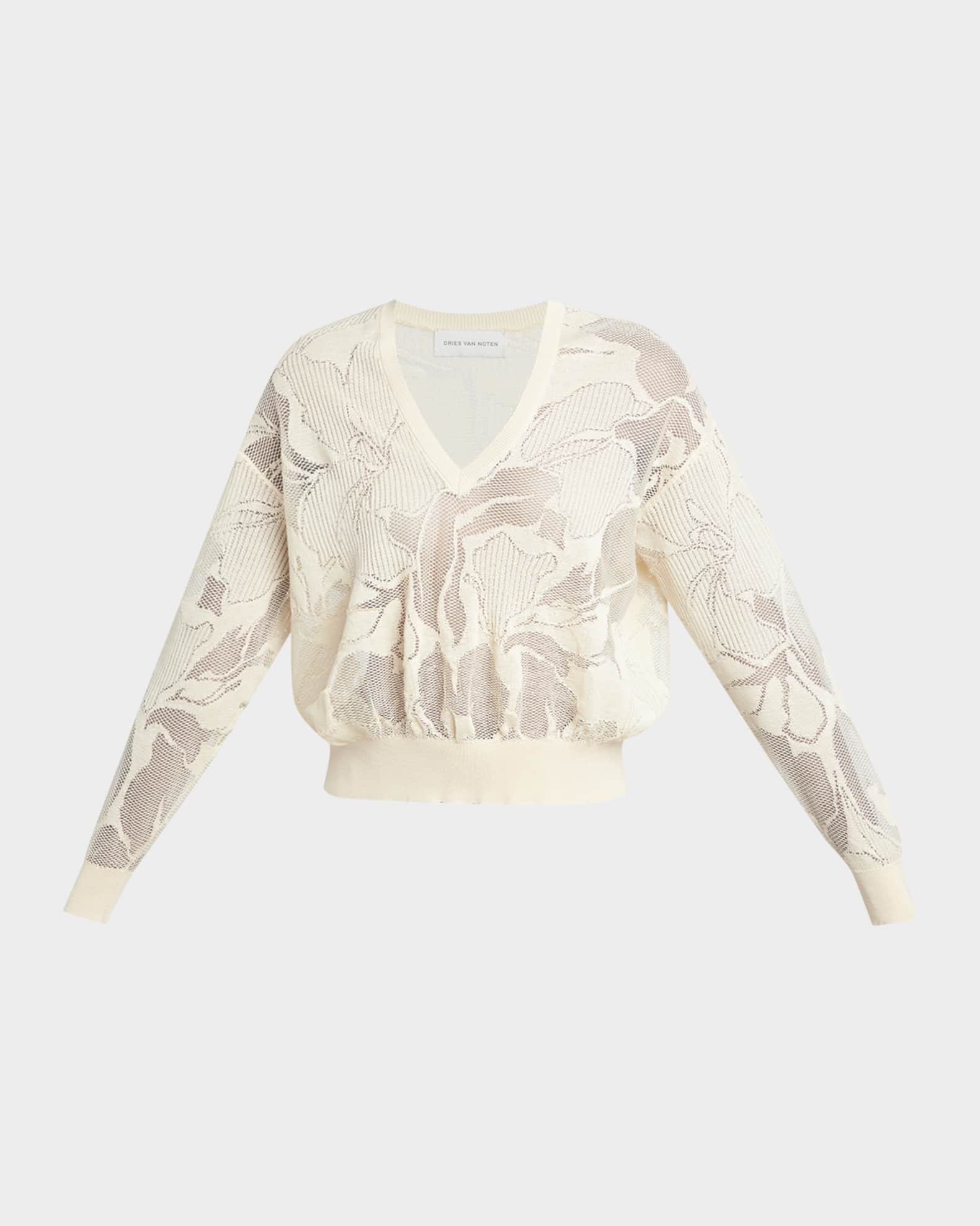 Dries Van Noten Torion Floral Lace Knit V-Neck Sweater | Neiman Marcus