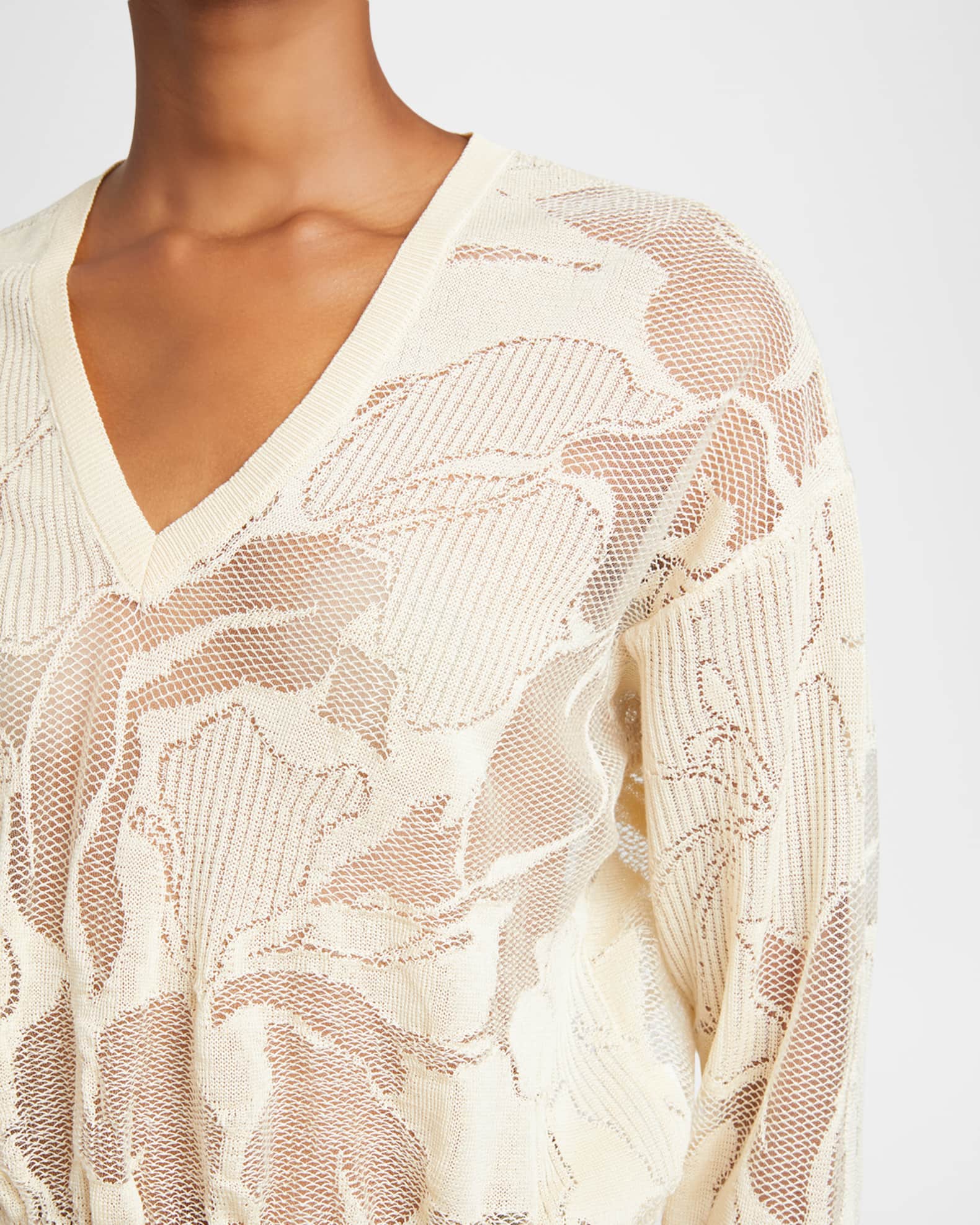 Dries Van Noten Torion Floral Lace Knit V-Neck Sweater | Neiman Marcus