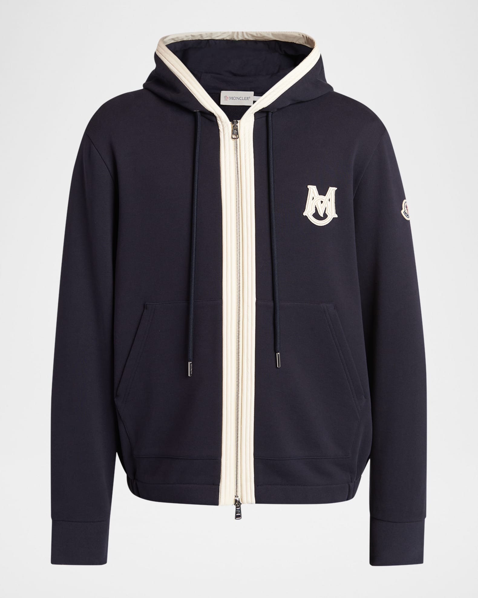 モンクレールネイビー フルジップパーカー Mロゴ Moncler Men's Monogram Full-Zip Hoodie | Neiman Marcus