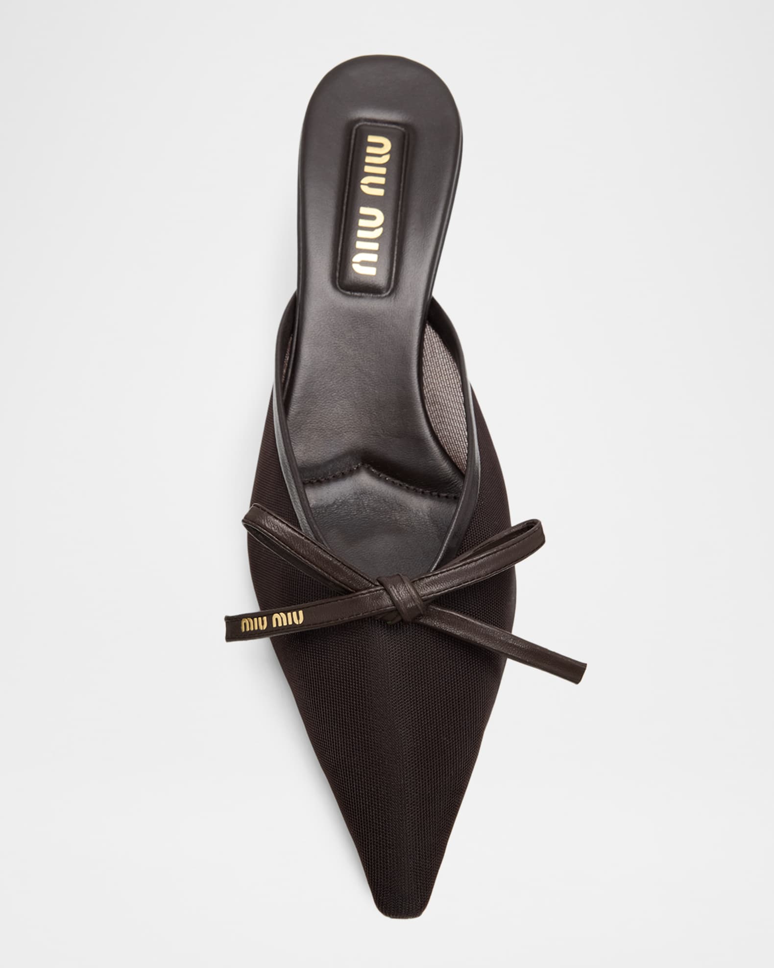 Miu Miu 55mm Bow Mesh Leather Mules | Neiman Marcus