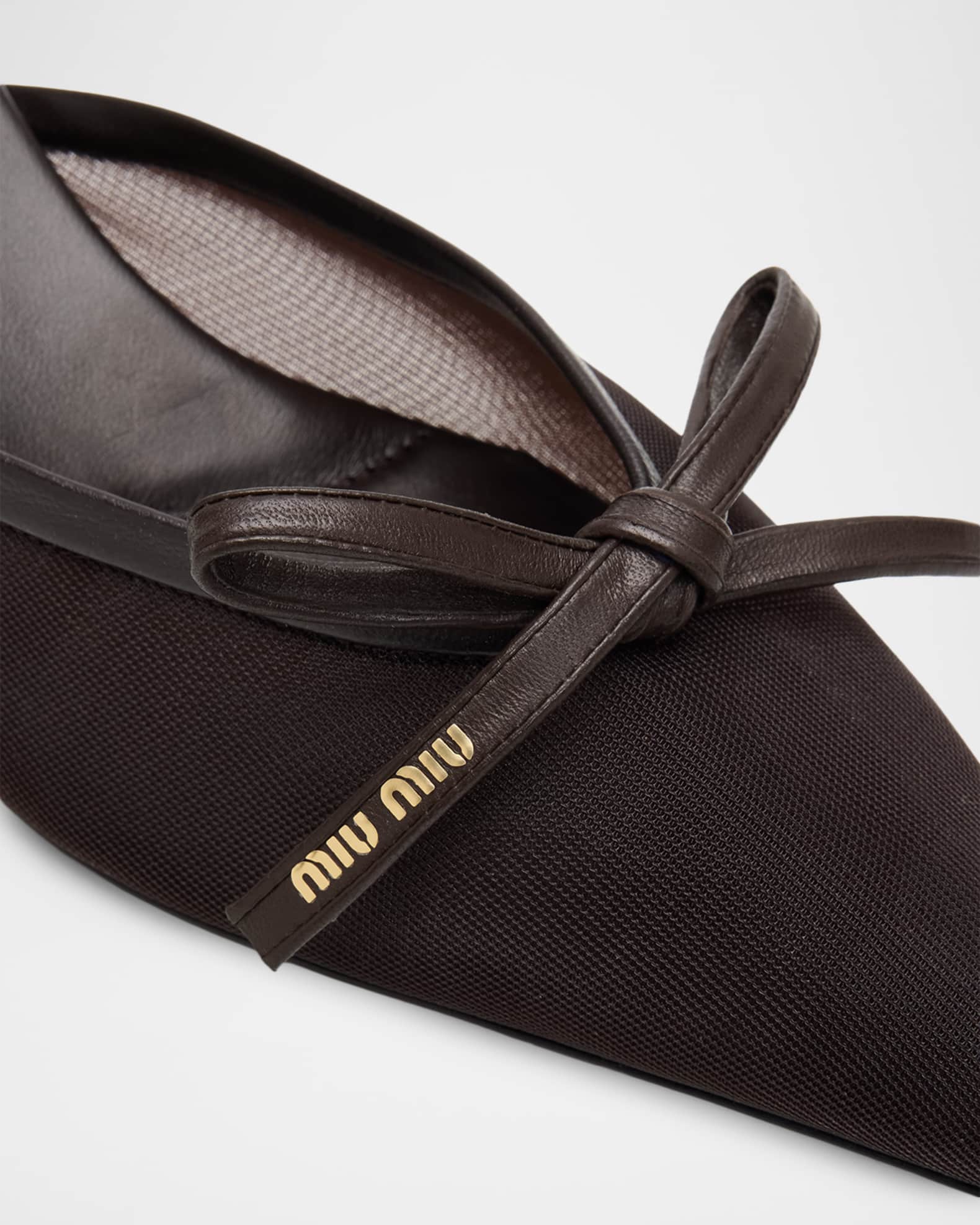 Miu Miu 55mm Bow Mesh Leather Mules | Neiman Marcus