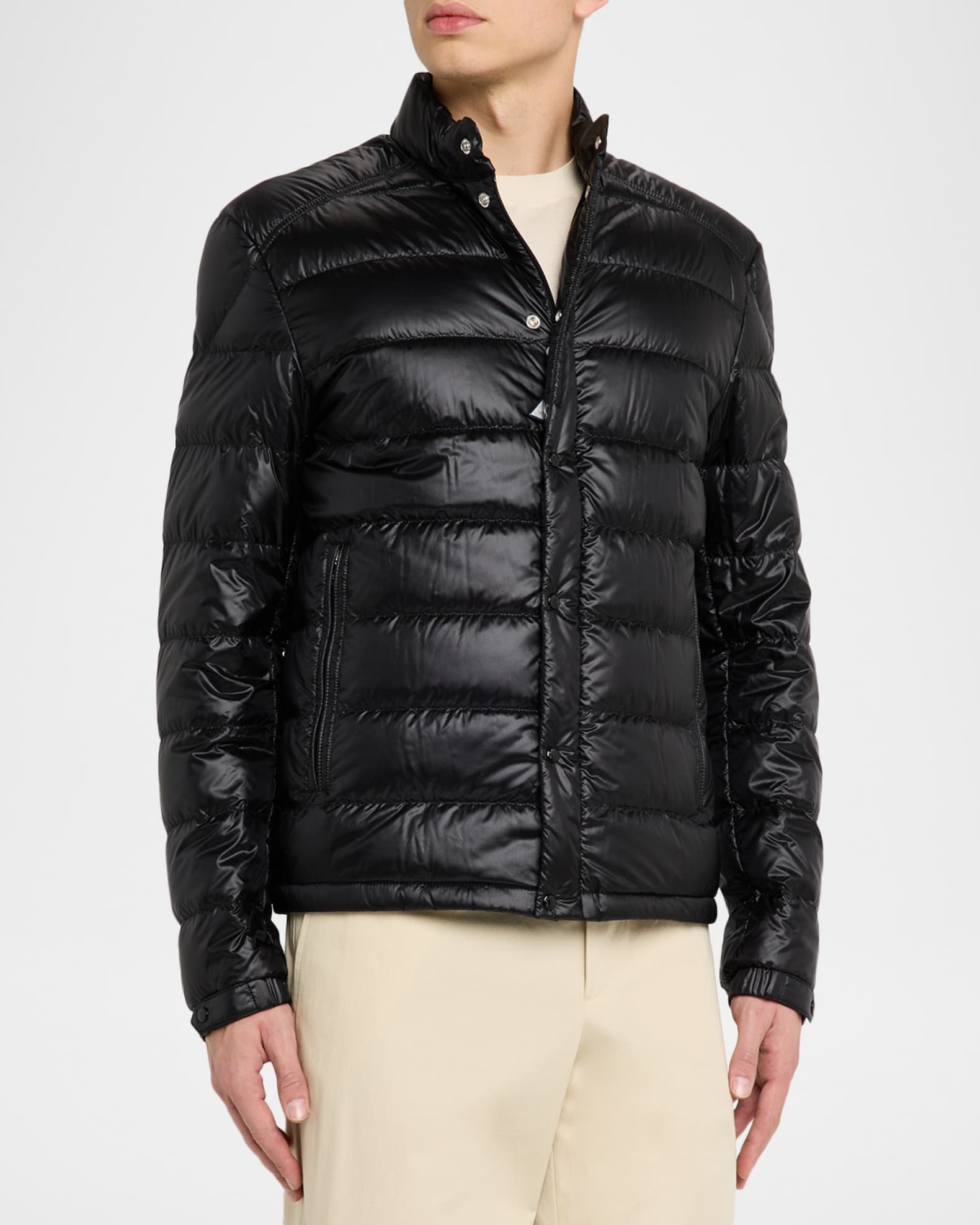 MONCLER 黒レザージャケット Moncler Men's Selves Short Down Jacket | Neiman Marcus