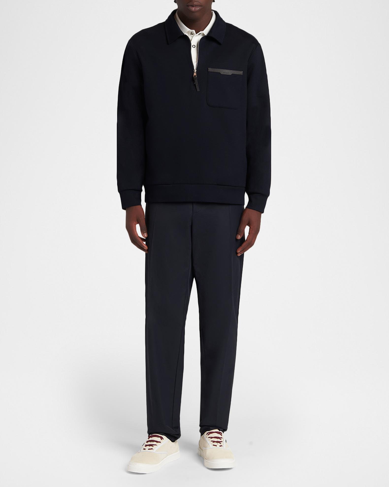 Moncler Men's Cotton Quarter-Zip Sweater with Leather-Trim Pocket