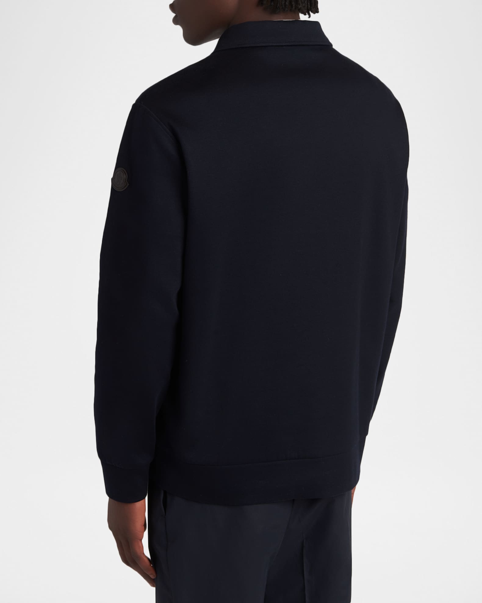 Moncler Men's Cotton Quarter-Zip Sweater with Leather-Trim Pocket