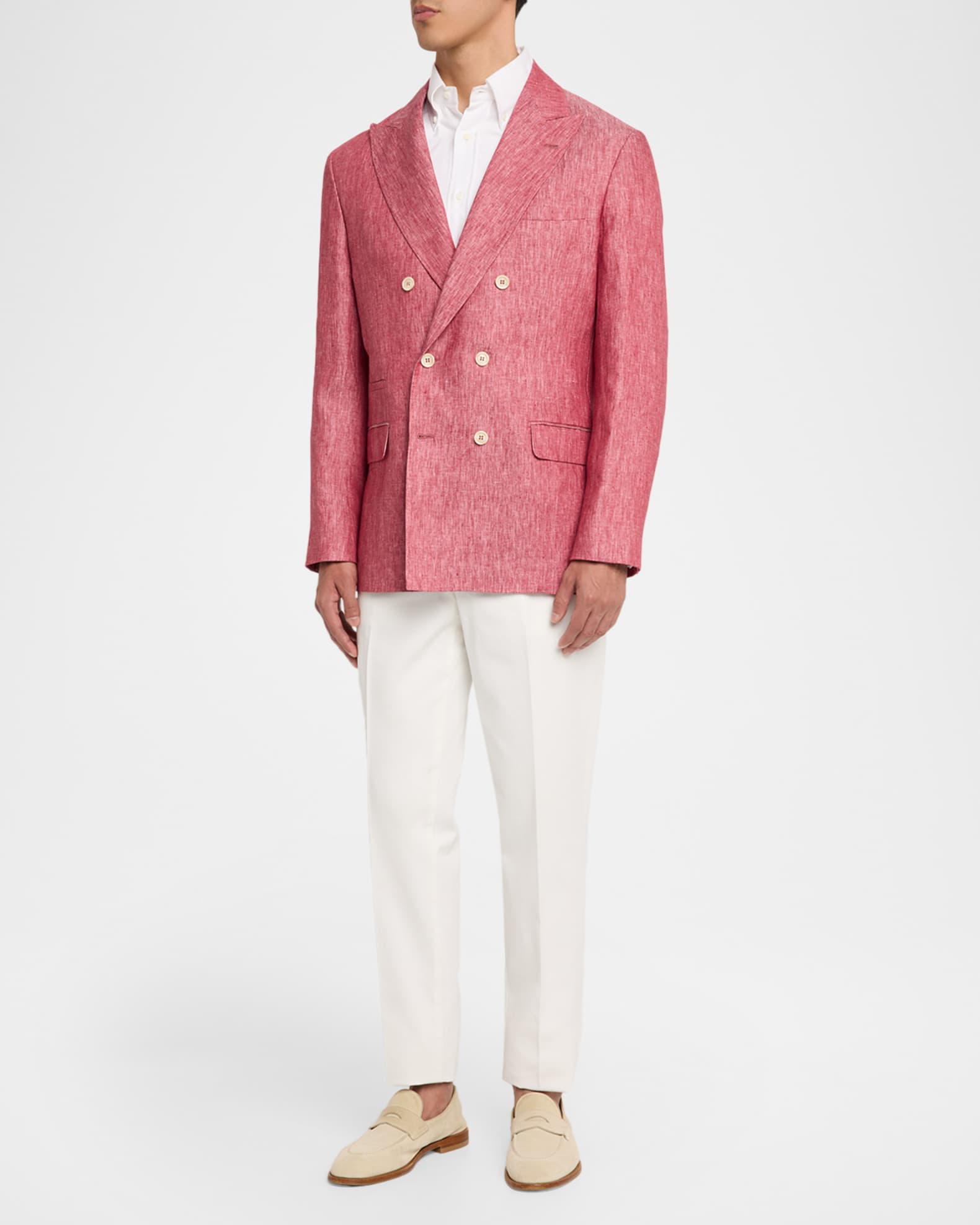 Brunello Cucinelli Men's Linen Denim Double-Breasted Deconstructed