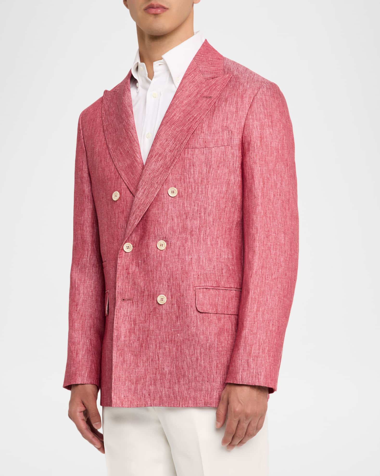 Brunello Cucinelli Men's Linen Denim Double-Breasted Deconstructed