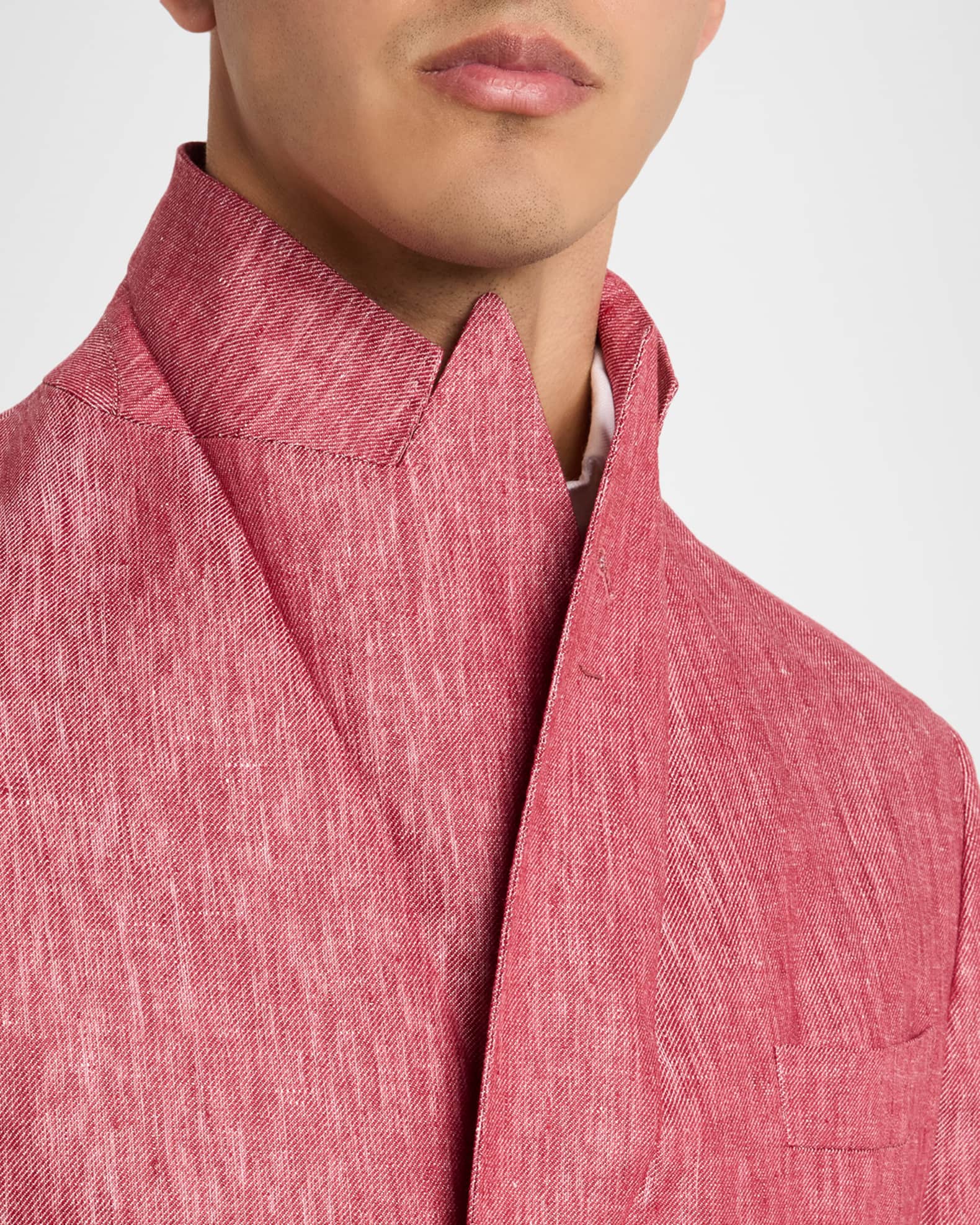 Brunello Cucinelli Men's Linen Denim Double-Breasted Deconstructed