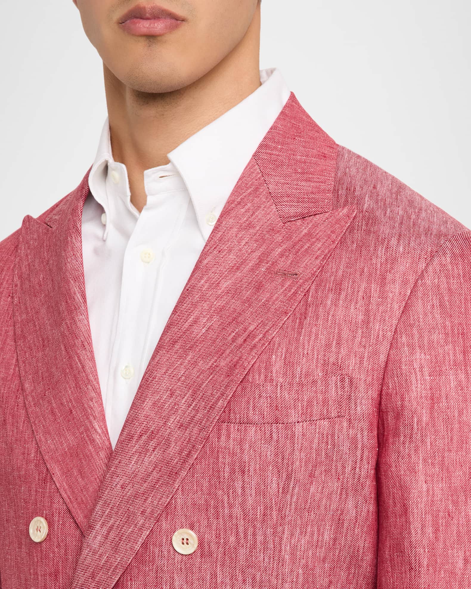 Brunello Cucinelli Men's Linen Denim Double-Breasted Deconstructed