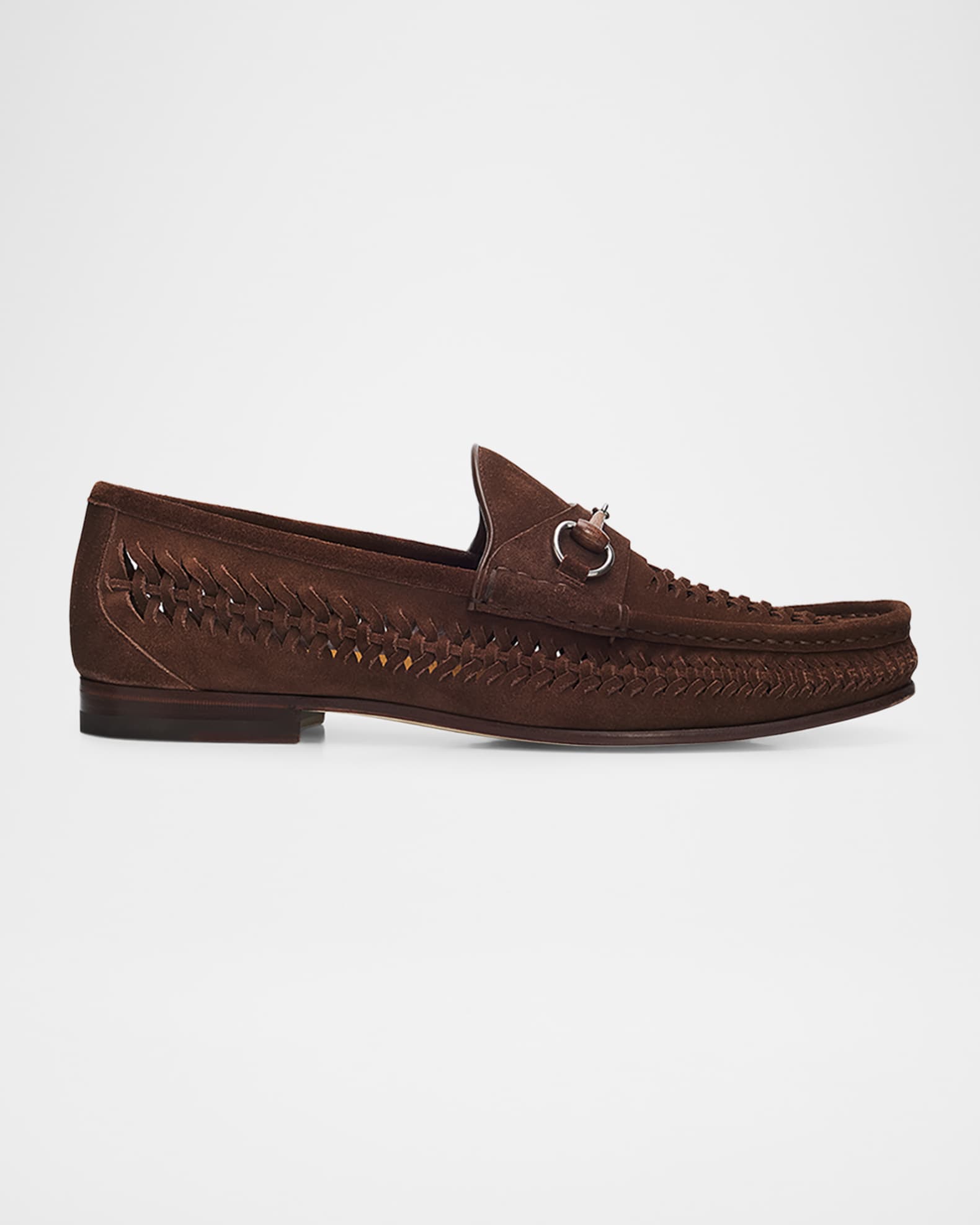 Gucci Men's Horsebit 1953 Woven Suede Bit Loafers | Neiman Marcus