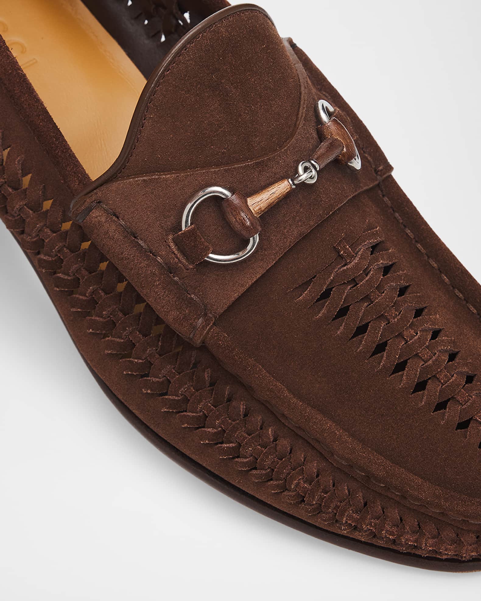Gucci Men's Horsebit 1953 Woven Suede Bit Loafers | Neiman Marcus