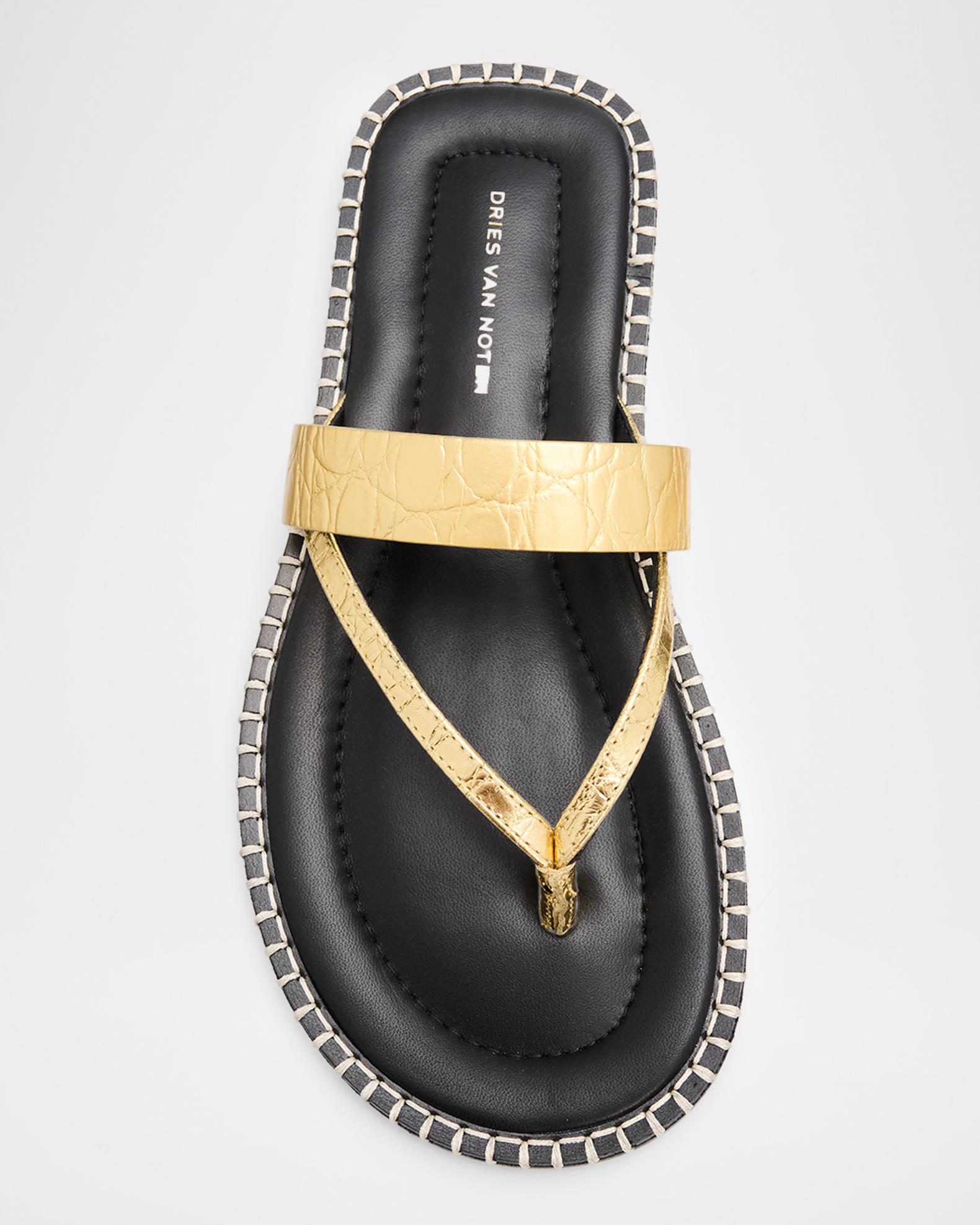 Dries Van Noten Croc-Effect Leather Flat Thong Sandals | Neiman Marcus