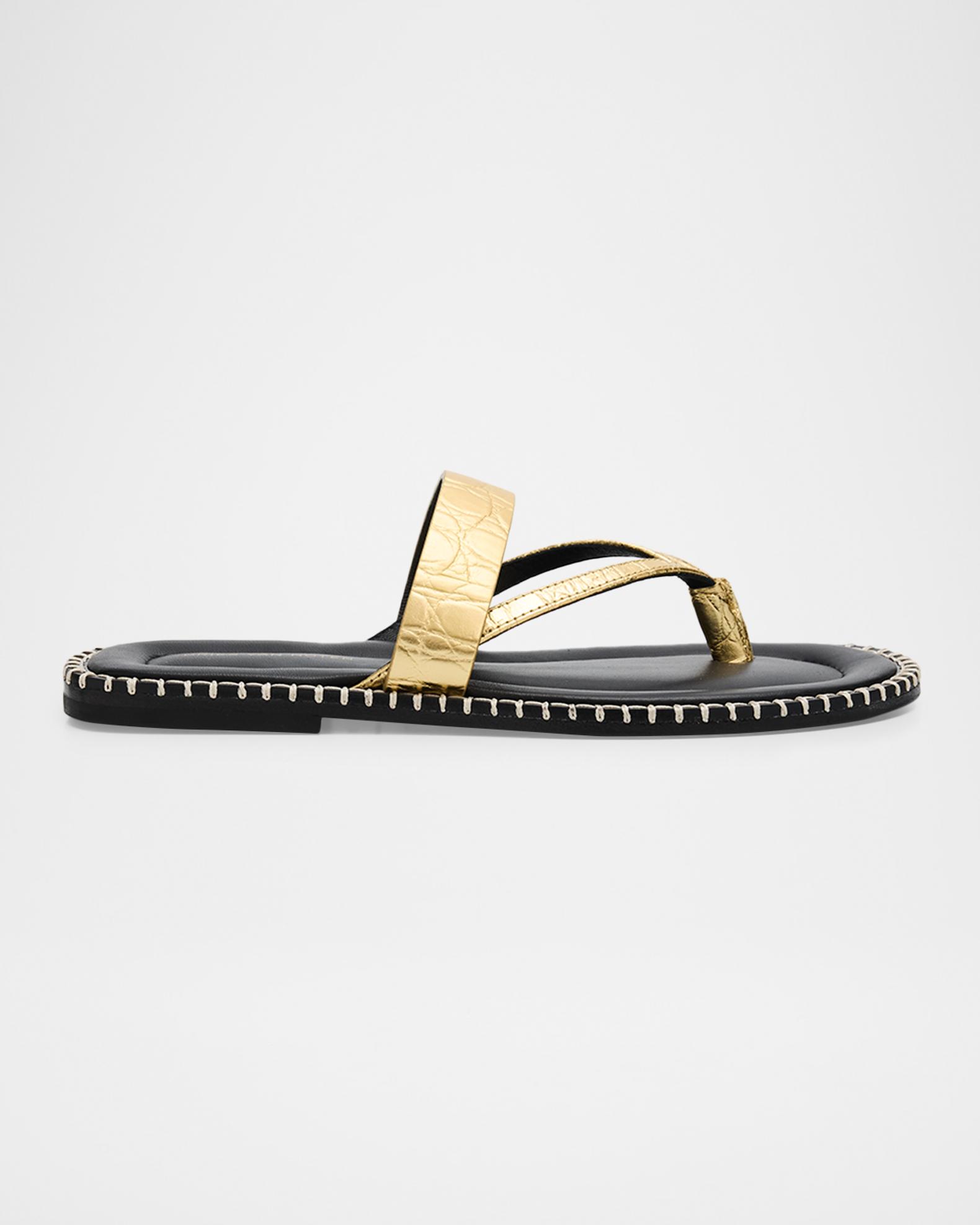 Dries Van Noten Croc-Effect Leather Flat Thong Sandals | Neiman Marcus