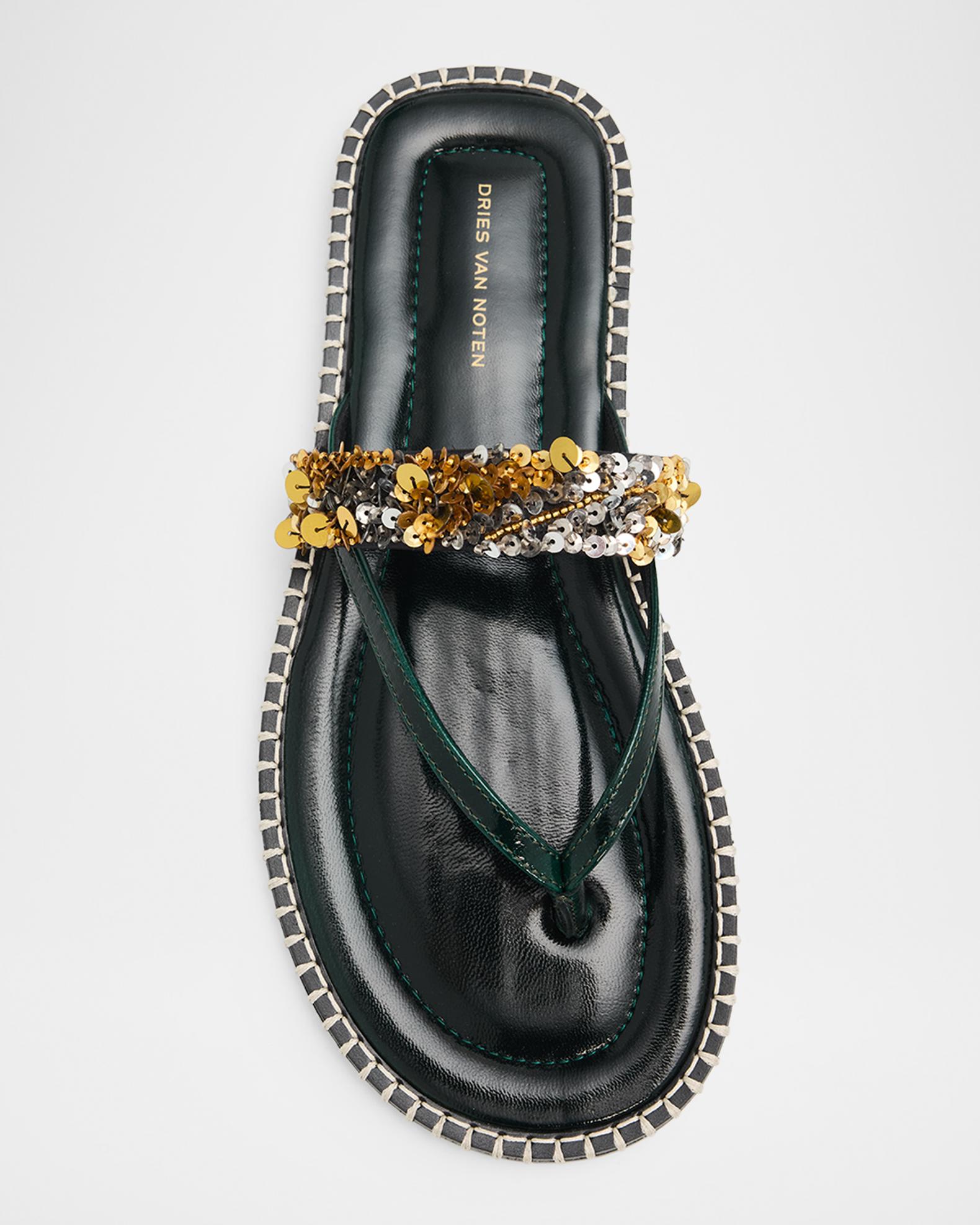 Dries Van Noten Sequined Leather Thong Sandals | Neiman Marcus