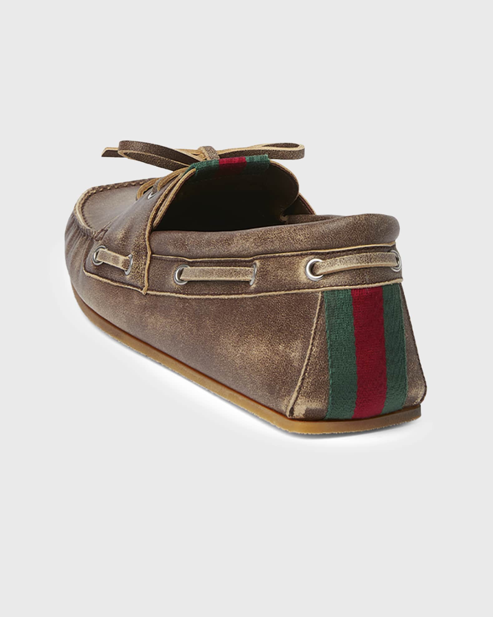 GUCCI グッチ BOATREK スニーカー 576048 Gucci Men's Web Washed-Effect Leather Boat Shoes | Neiman Marcus