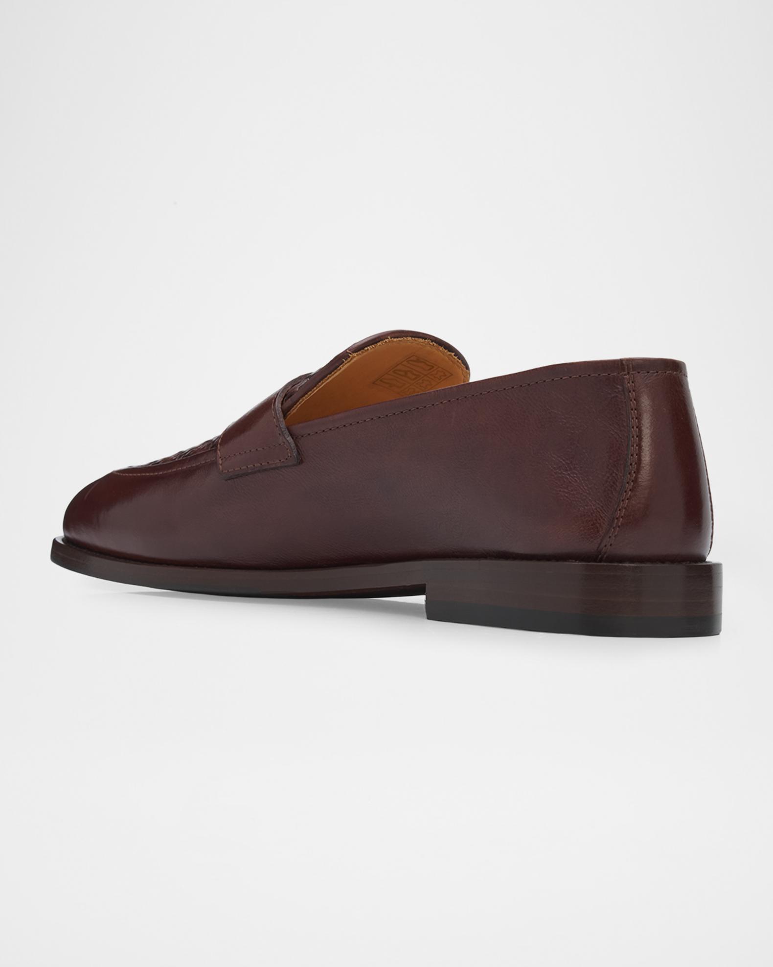 Brunello Cucinelli Woven Leather Penny Loafers in Dark Brown Brunello Cucinelli - Brown Braided Leather Penny Loafer main image 3