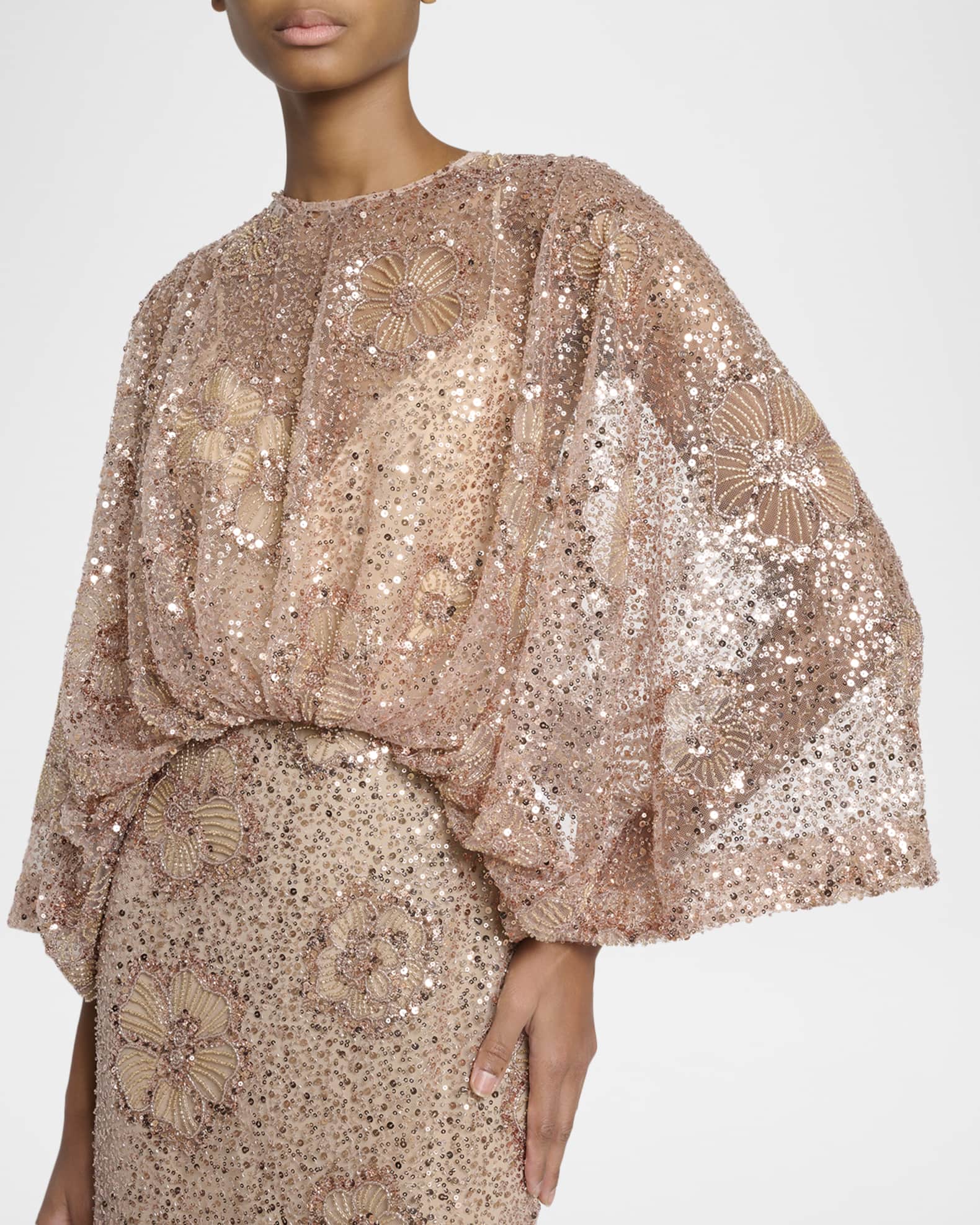 Elie Saab Semi-Sheer Sequin Embroidered Mesh Dress | Neiman Marcus