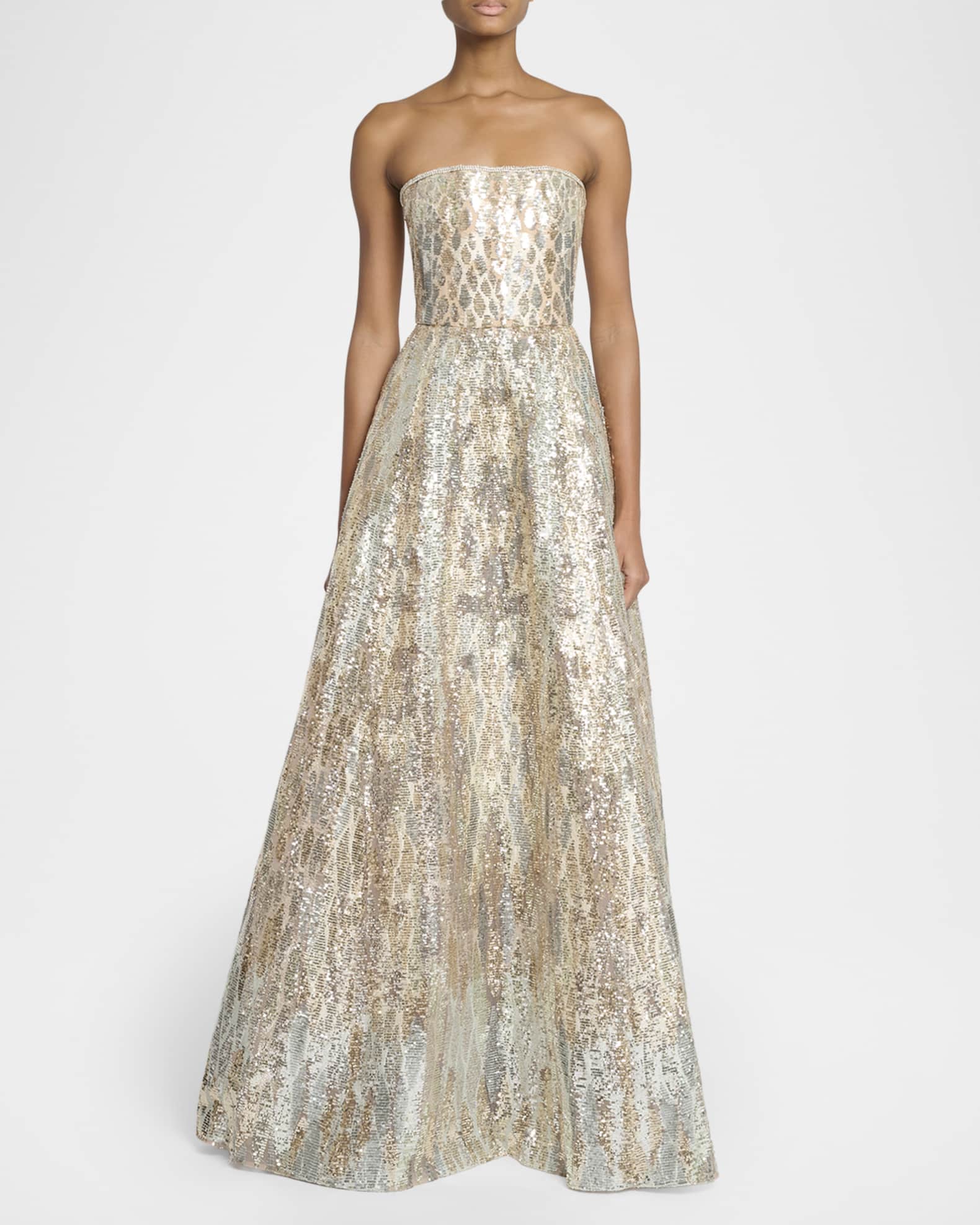 Elie Saab Strapless Sequin Embroidered A-Line Gown | Neiman Marcus