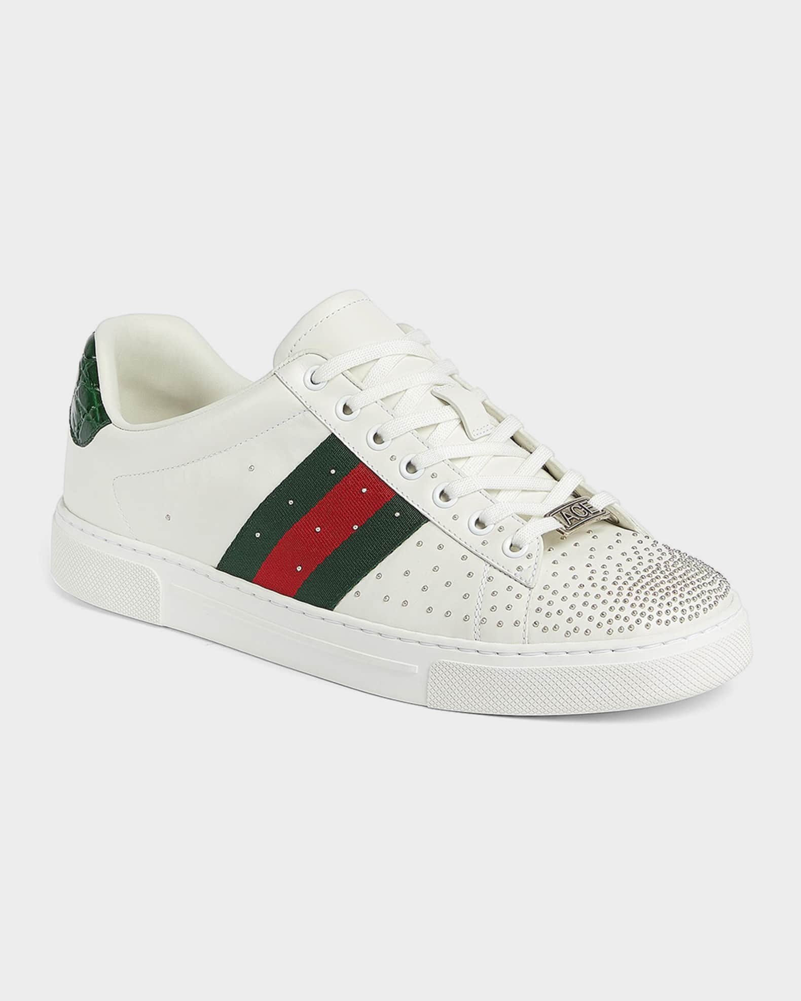 Gucci Men's Ace Studded Leather Low-Top Sneakers | Neiman Marcus
