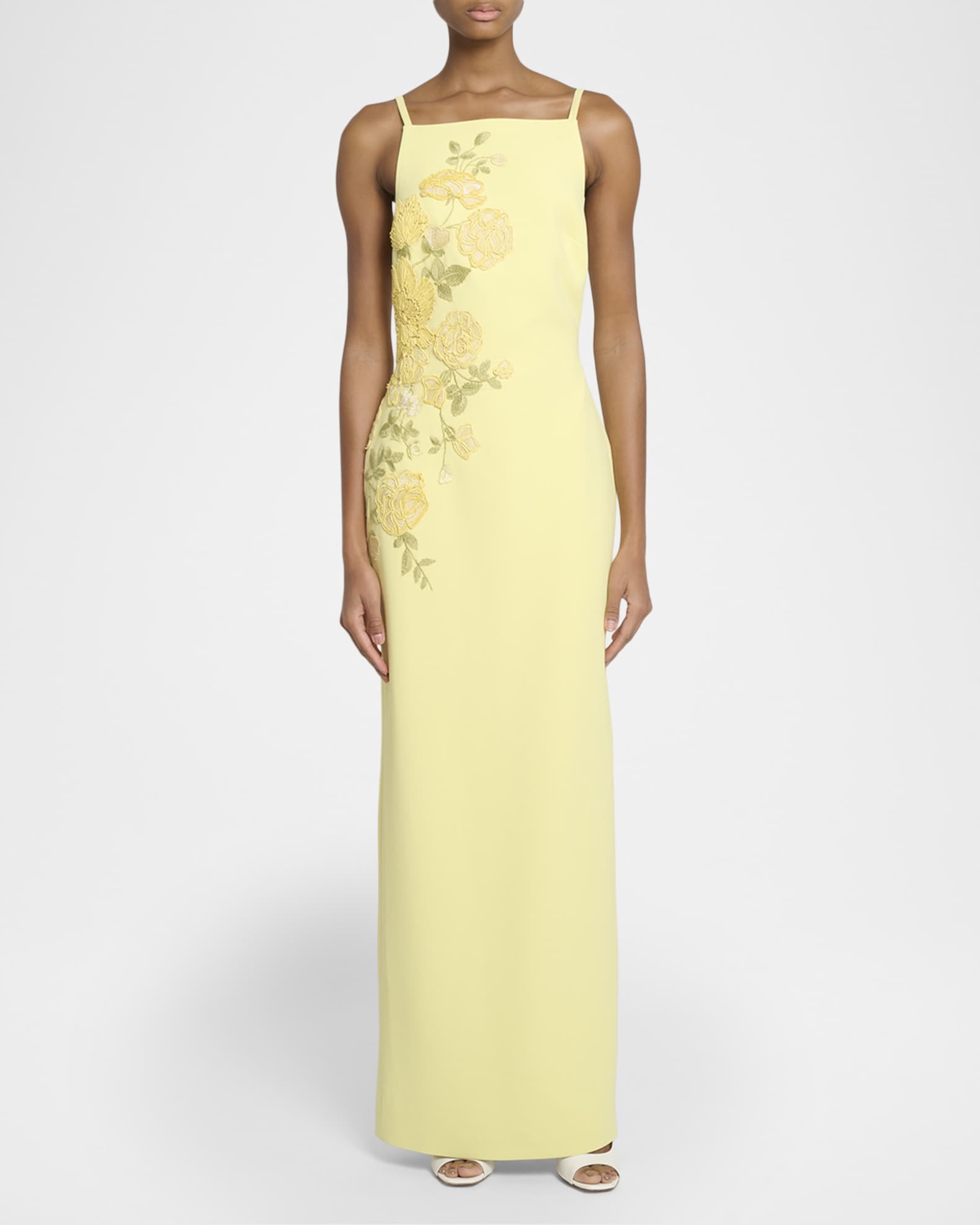 Elie Saab Floral Embroidered Cady Column Maxi Dress | Neiman Marcus
