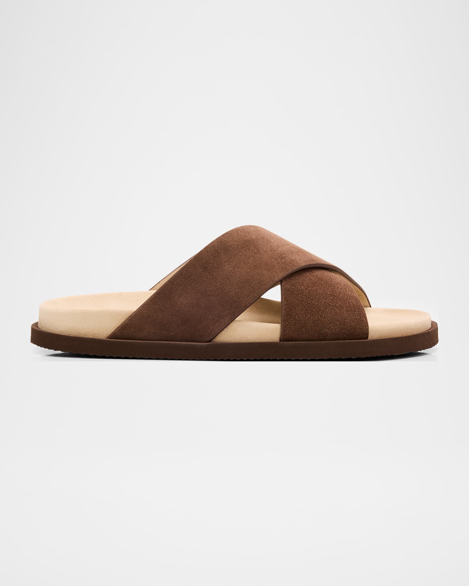 Brunello Cucinelli Men's Cross-Strap Suede Slides | Neiman Marcus