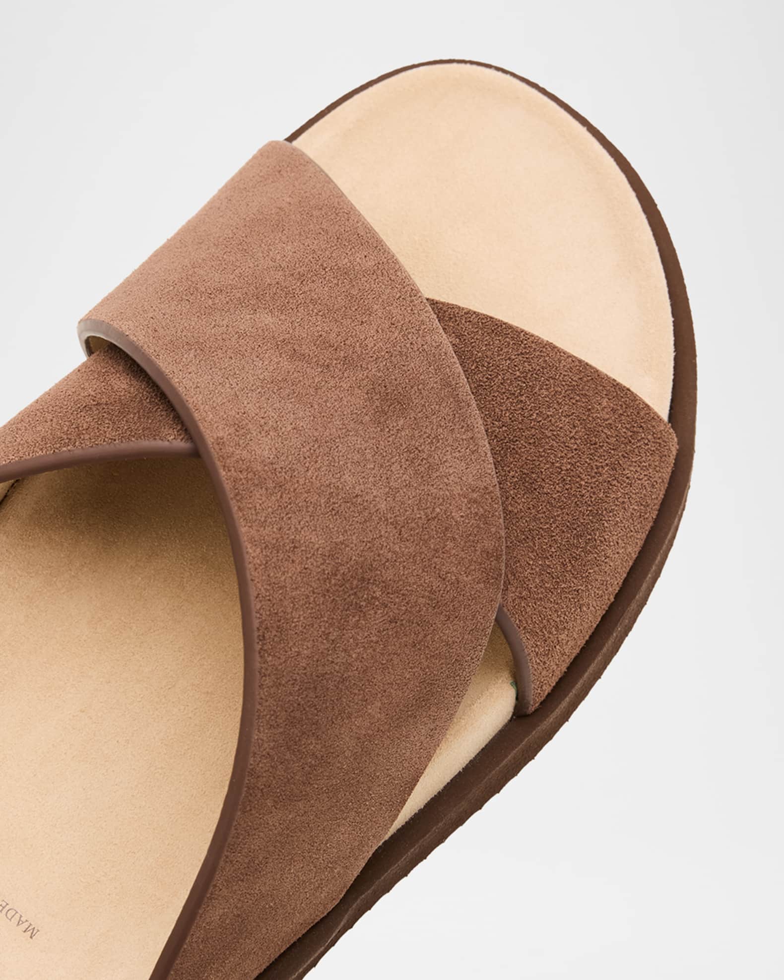 Brunello Cucinelli Men's Cross-Strap Suede Slides | Neiman Marcus