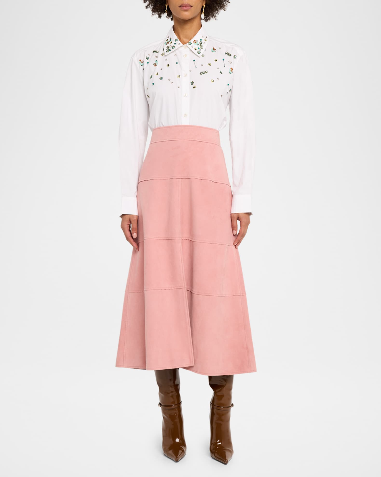 Tanya Taylor Margaux Embellished Button-Front Shirt | Neiman Marcus