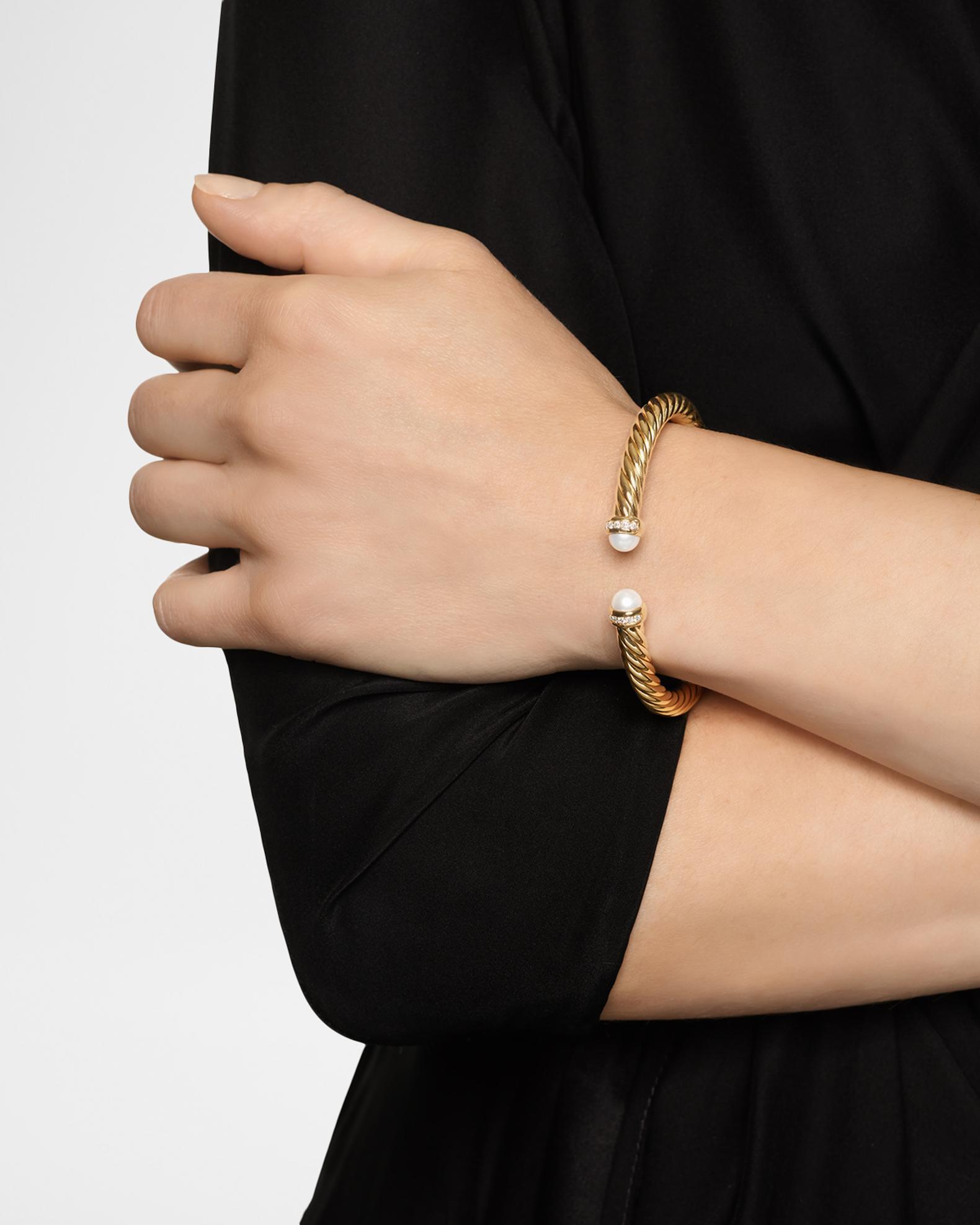 Cablespira Flex Bracelet with Pearl and Diamonds in 18K Gold