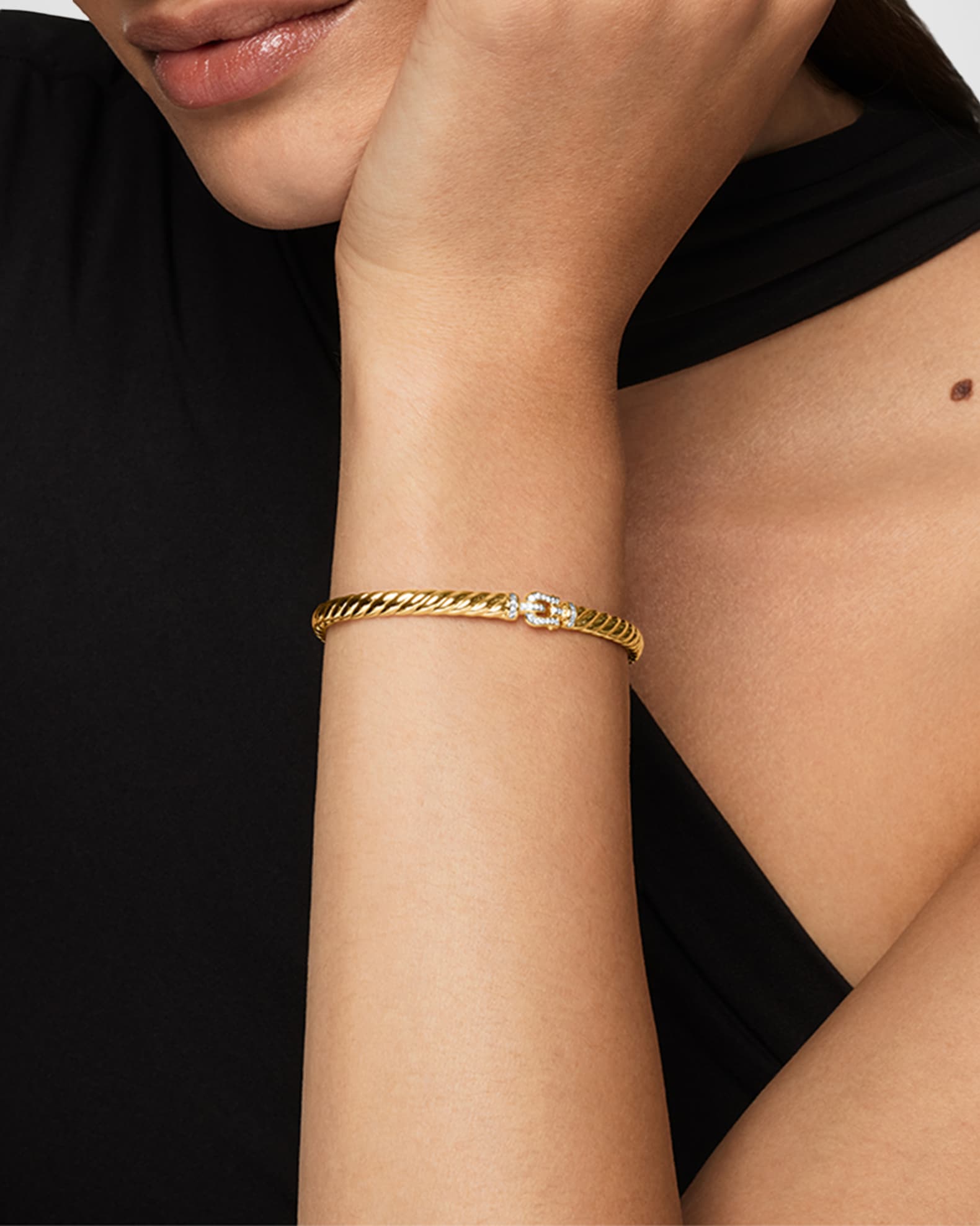 David Yurman Sculpted Cable Buckle Bracelet with Diamonds in 18K