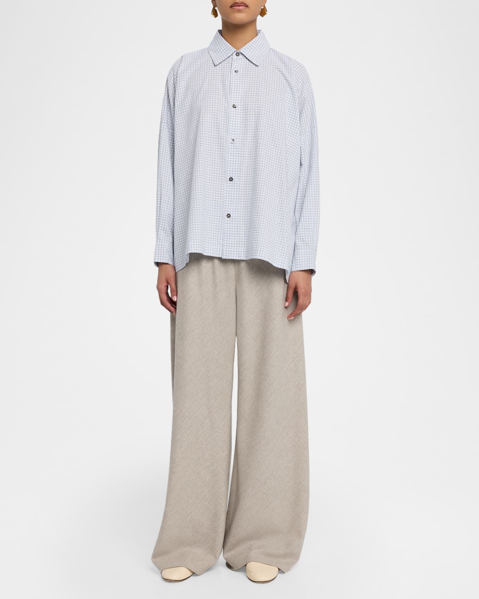 England製 eskandar cotton shirt Eskandar Wide-Fit Check Cotton Shirt | Neiman Marcus
