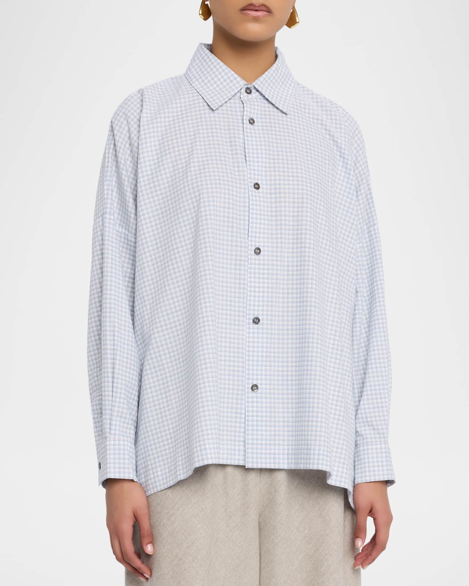 Eskandar Wide-Fit Check Cotton Shirt | Neiman Marcus