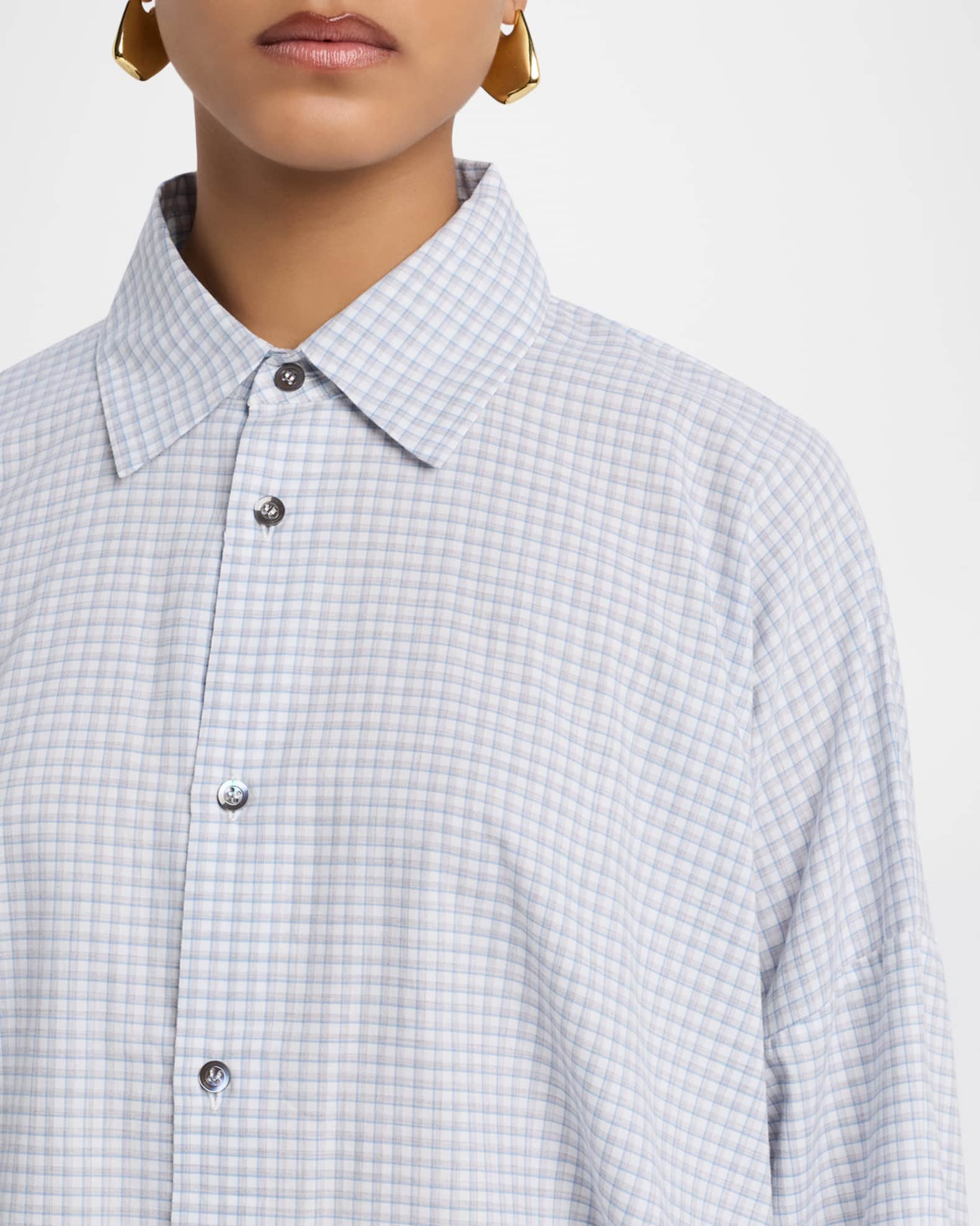 England製 eskandar cotton shirt Eskandar Wide-Fit Check Cotton Shirt | Neiman Marcus
