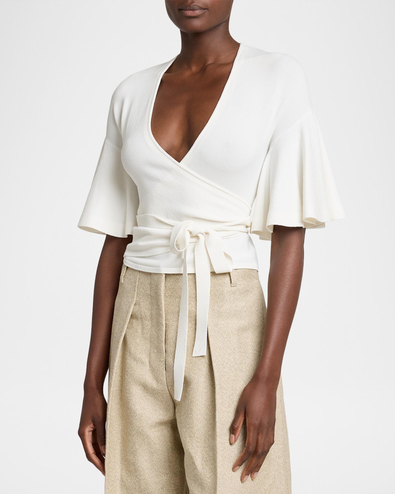 Jacquemus La Maille Paysan Bell-Sleeve Wrap Top | Neiman Marcus