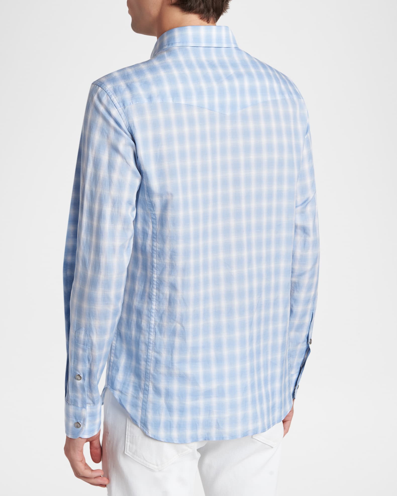 TOM FORD Men's Cotton and Linen Degrade Check Western Shirt