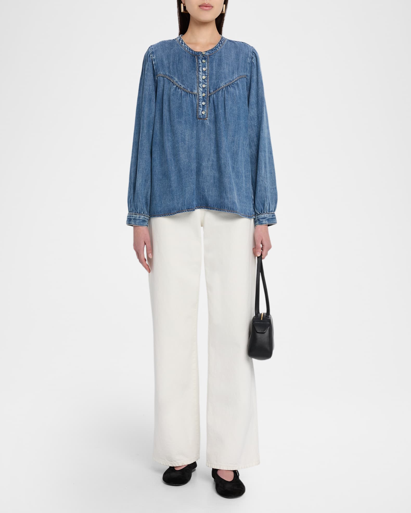 Rails Sunna Long-Sleeve Denim Blouse | Neiman Marcus