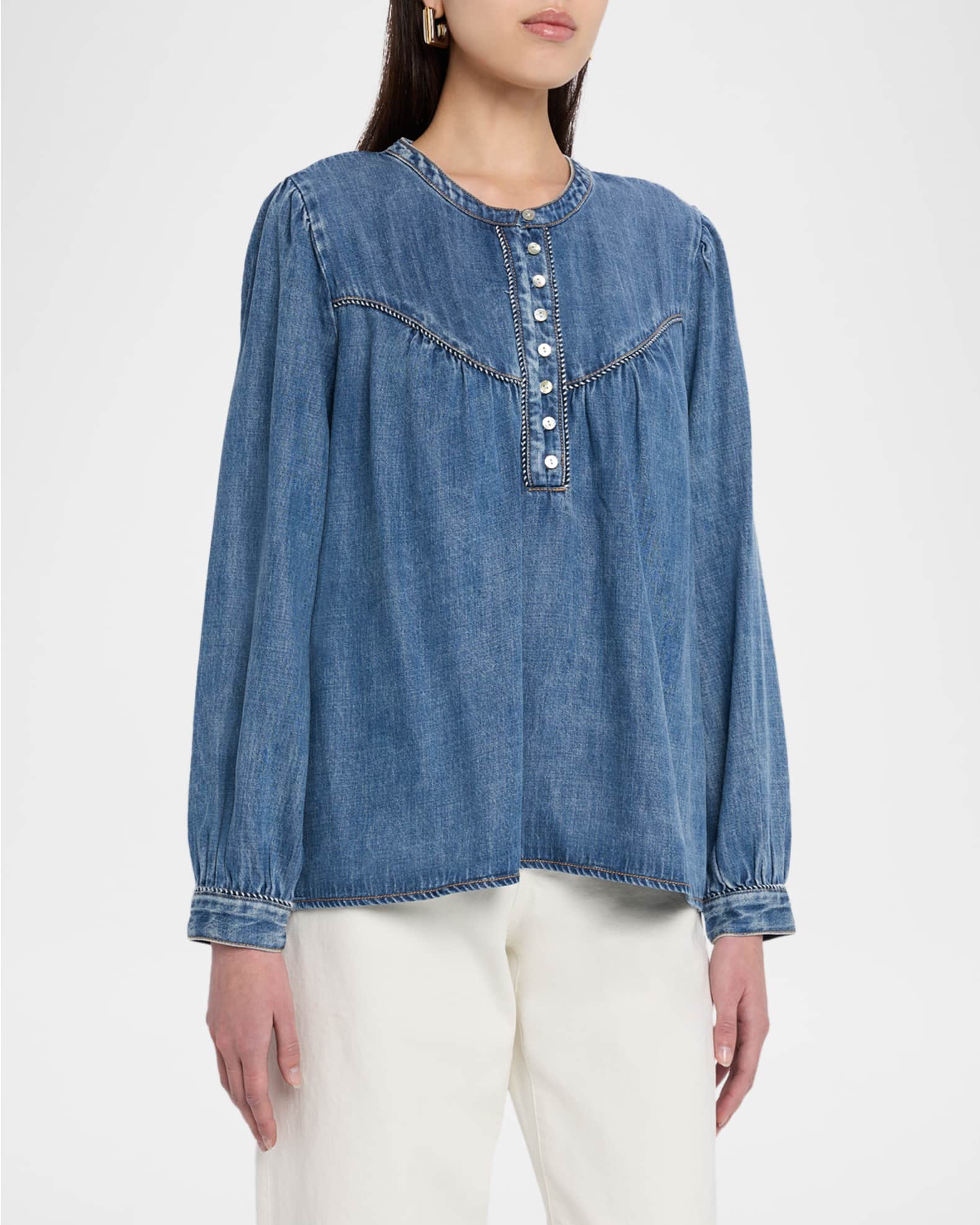 Rails Sunna Long-Sleeve Denim Blouse | Neiman Marcus